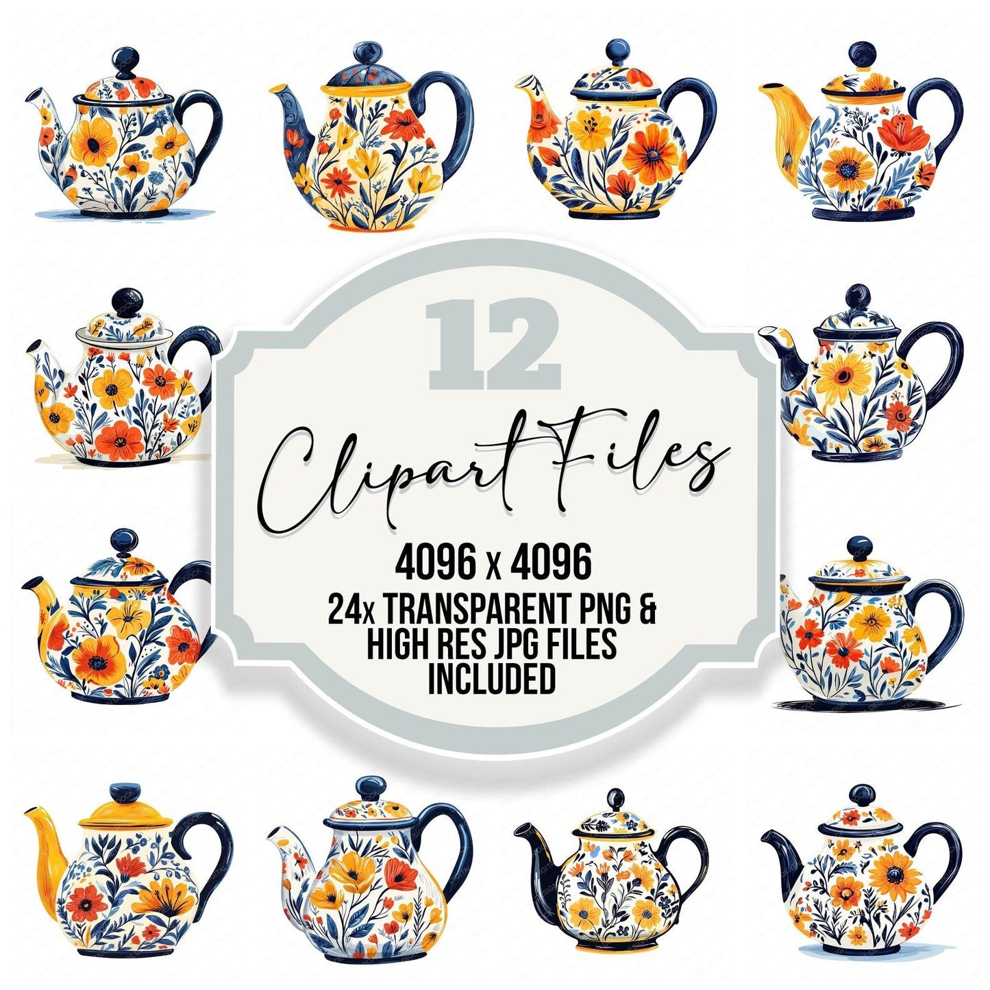 Floral Cottage Tea Pot Clipart Set (DDD005388)