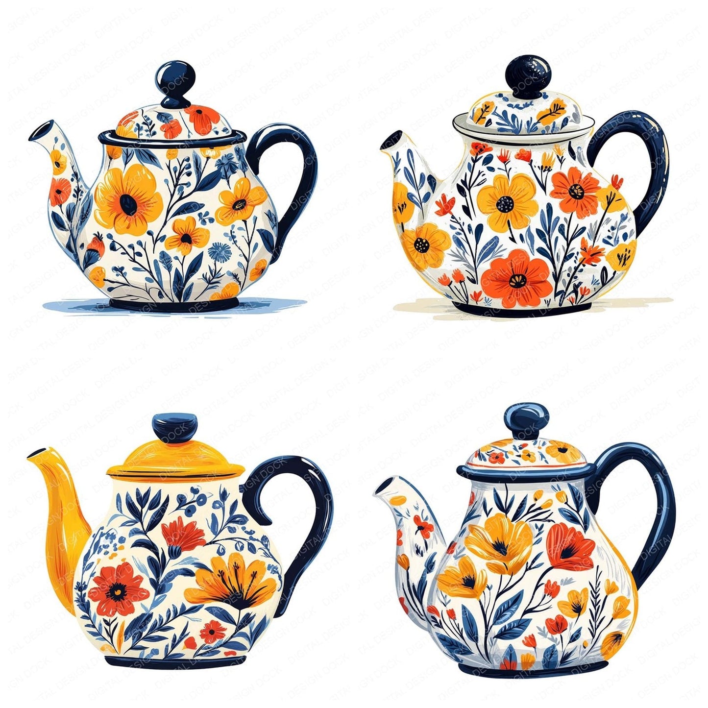 Floral Cottage Tea Pot Clipart Set (DDD005388)