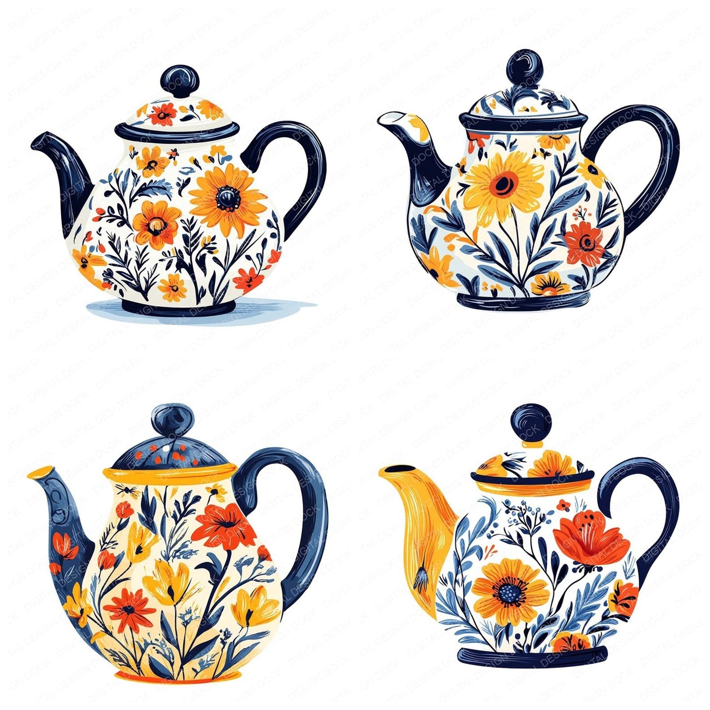 Floral Cottage Tea Pot Clipart Set (DDD005388)