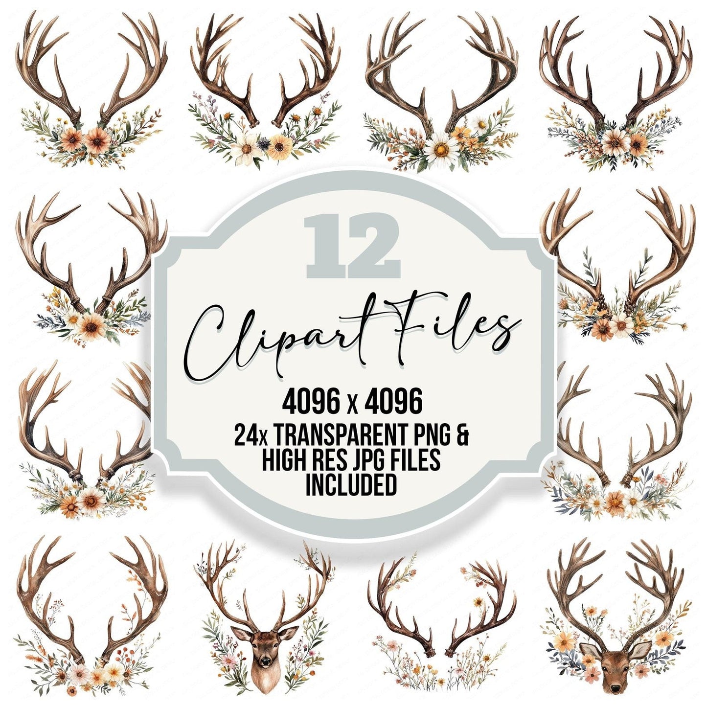 Floral Deer Antlers Clipart Set (DDD005391)