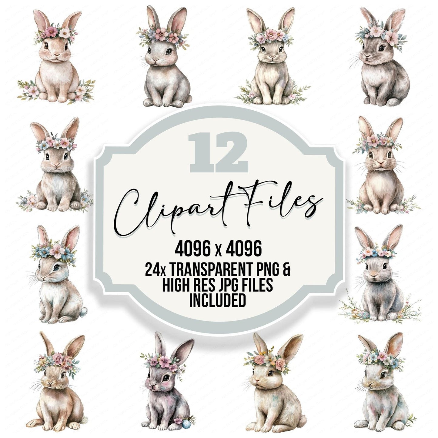 Floral Easter Bunny Clipart Set (DDD005394)