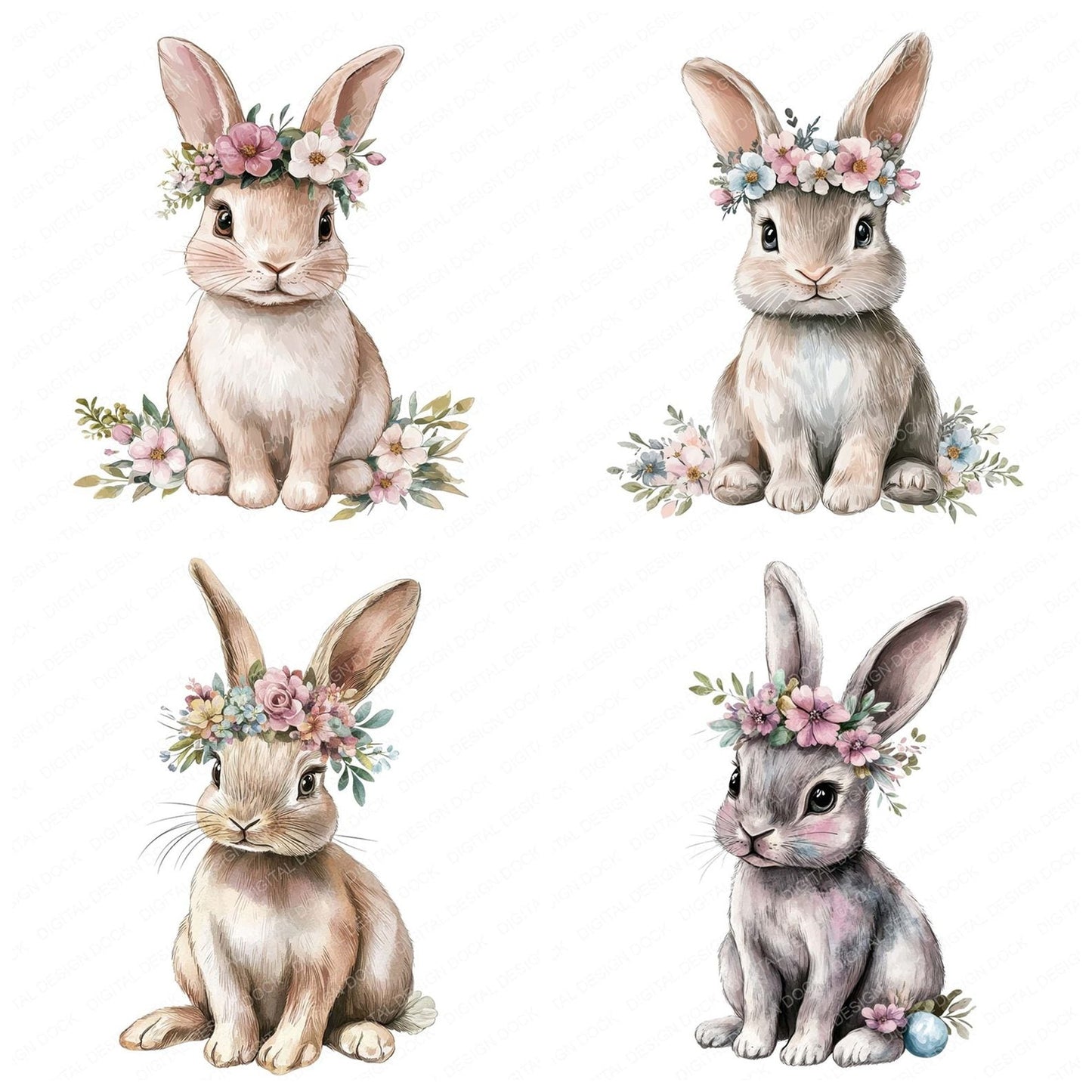 Floral Easter Bunny Clipart Set (DDD005394)