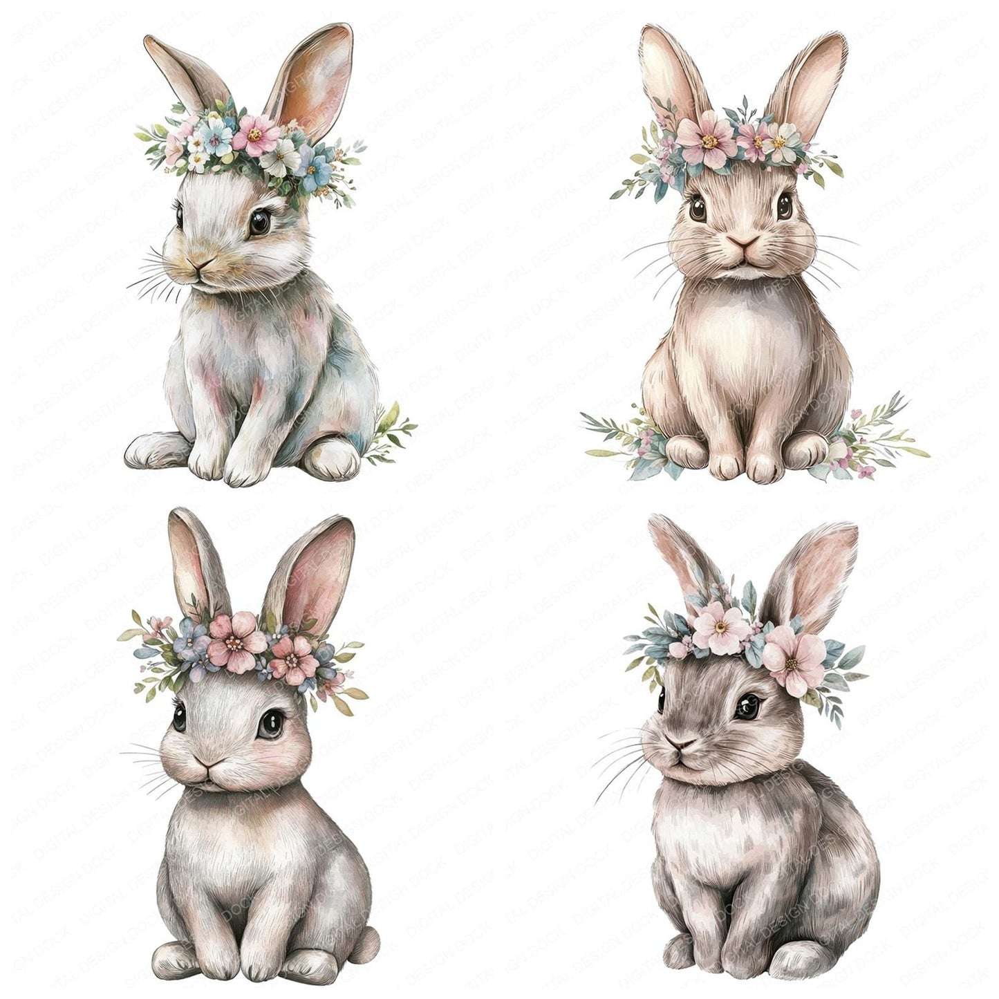 Floral Easter Bunny Clipart Set (DDD005394)