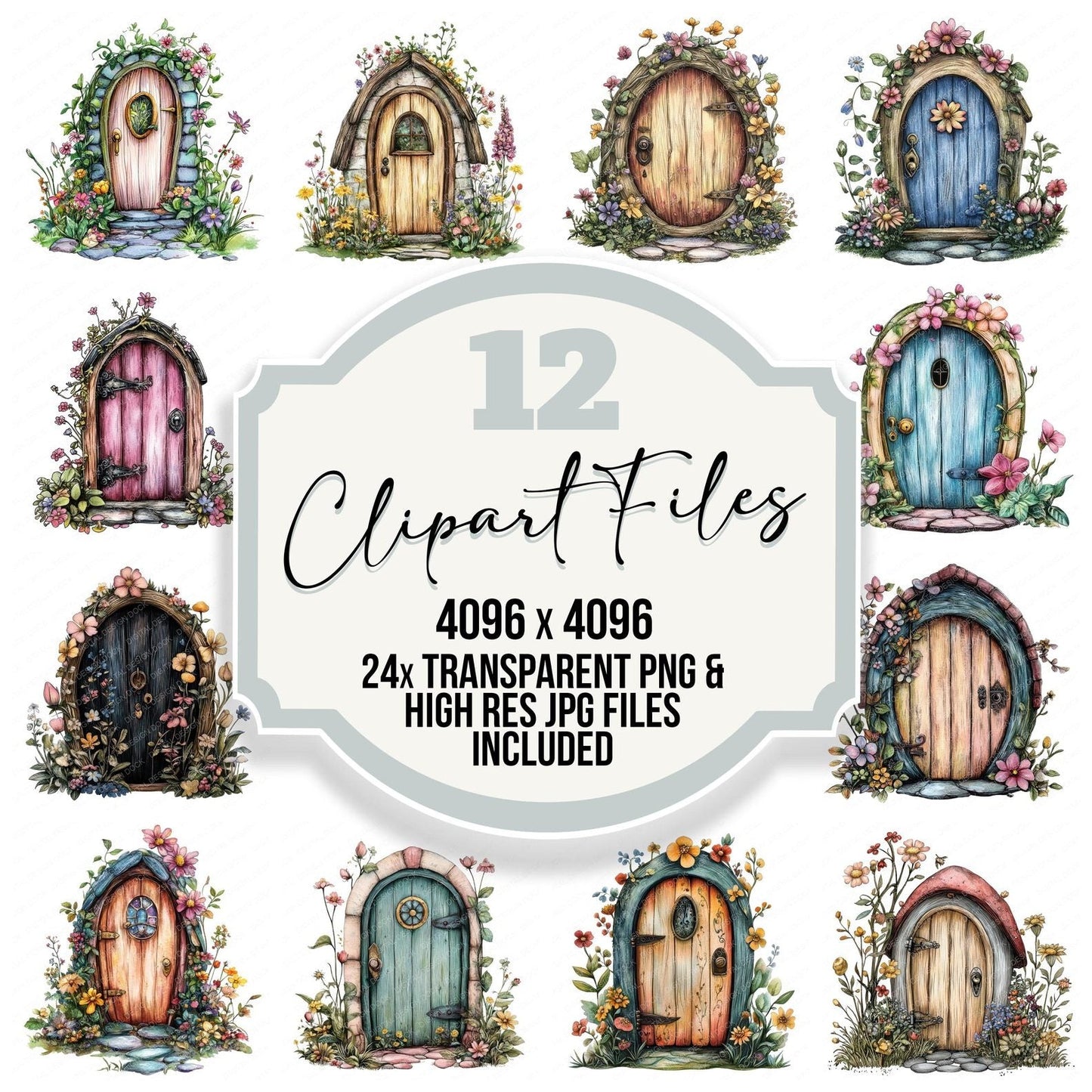 Floral Fairy Door Clipart Set (DDD005395)