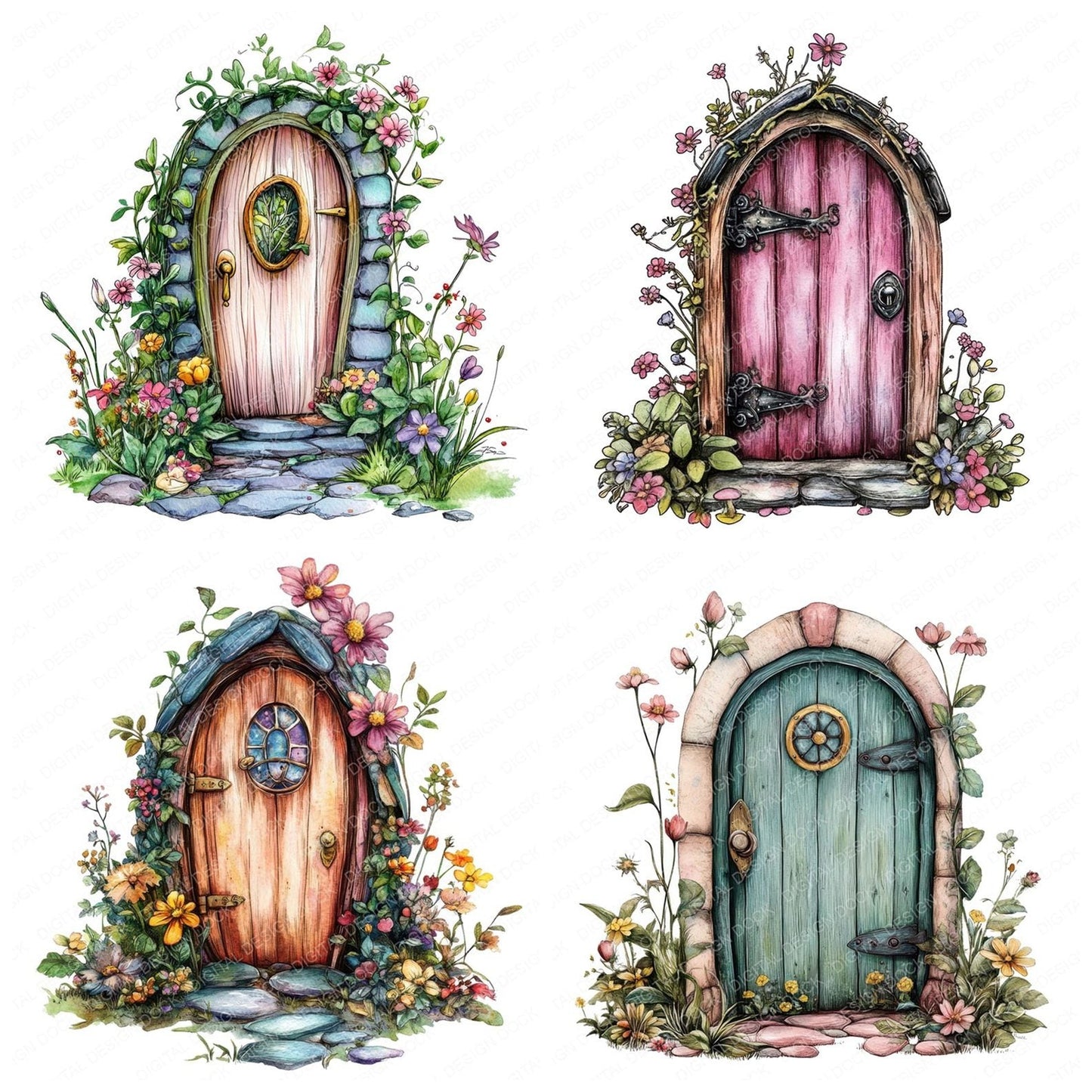 Floral Fairy Door Clipart Set (DDD005395)