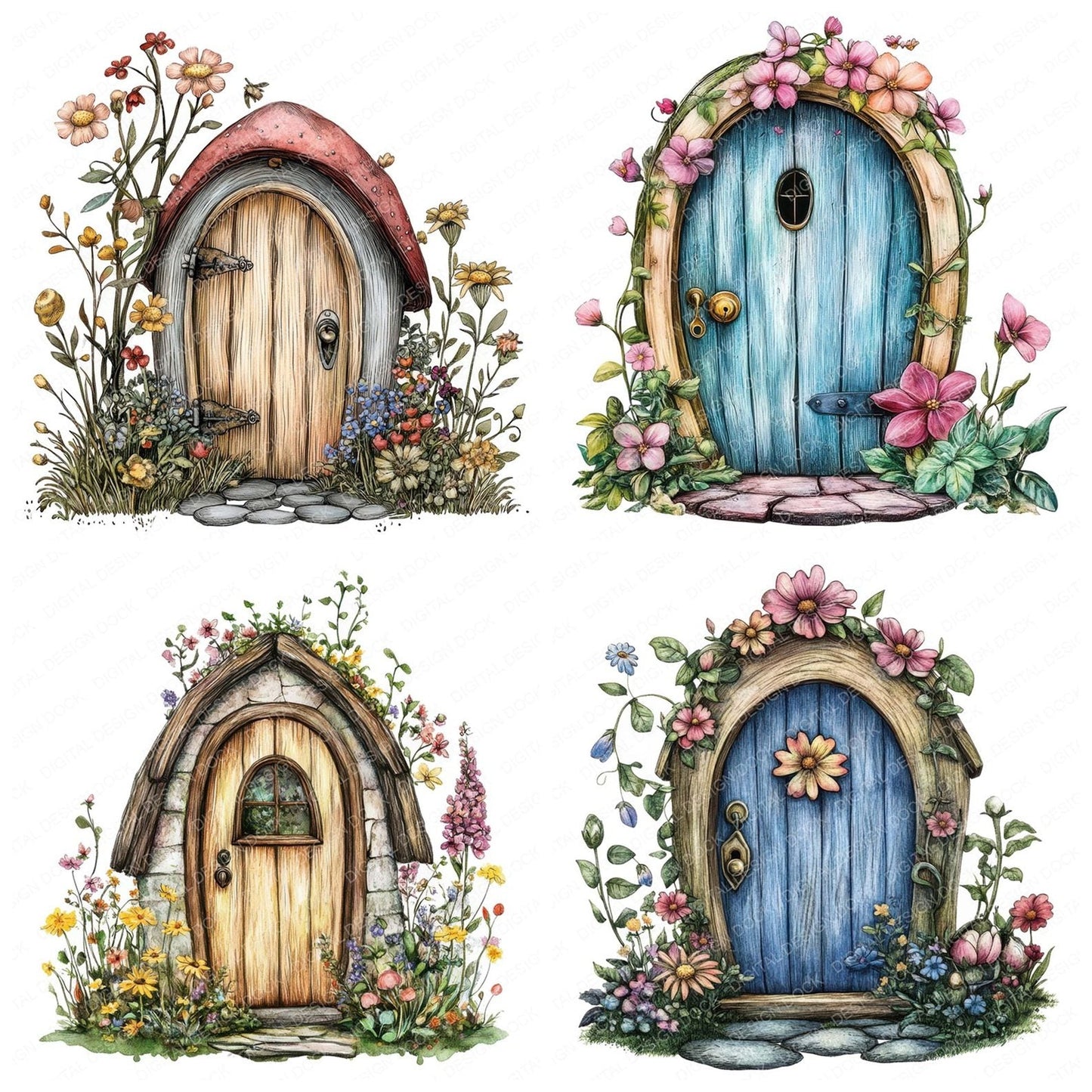 Floral Fairy Door Clipart Set (DDD005395)