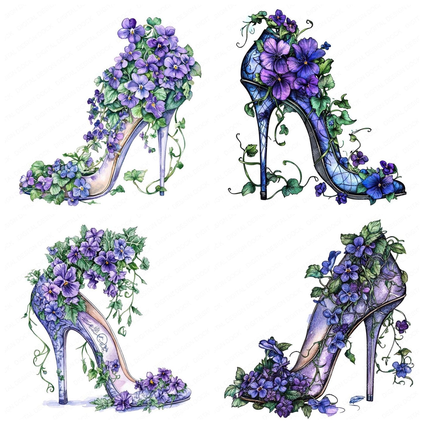Floral Filled Heel Clipart Set (DDD005396)