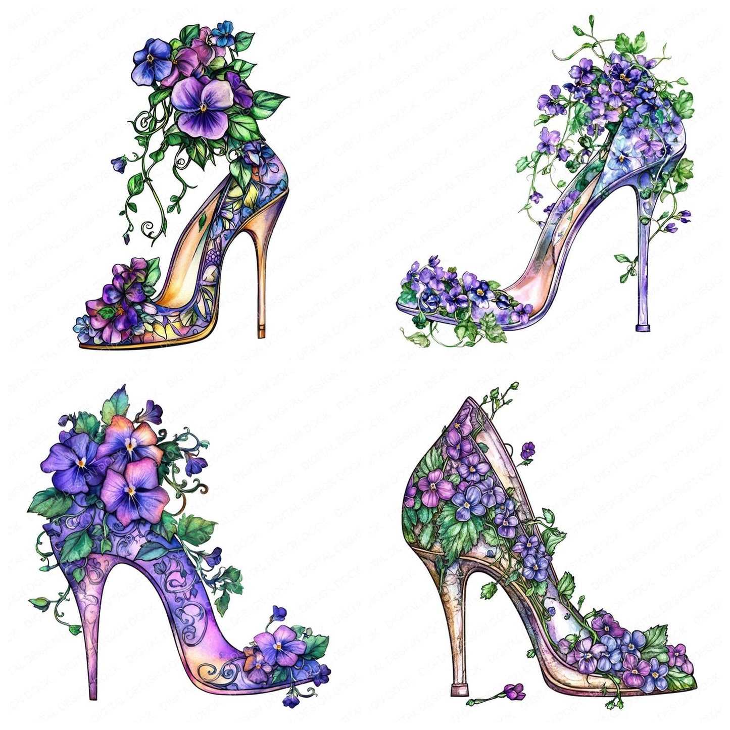 Floral Filled Heel Clipart Set (DDD005396)
