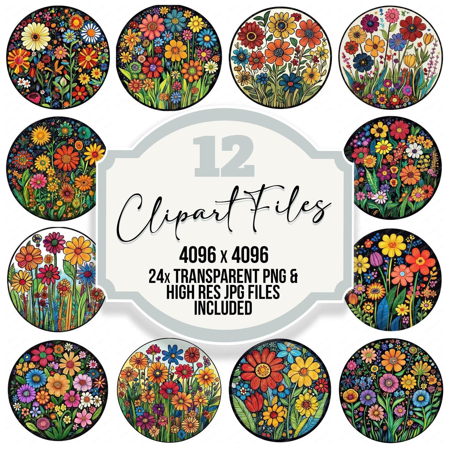 Floral Garden Round Design Clipart Set (DDD005402)