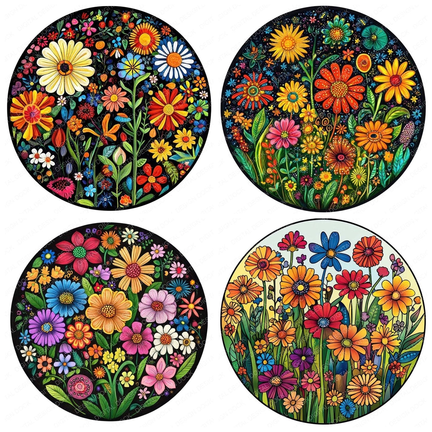 Floral Garden Round Design Clipart Set (DDD005402)