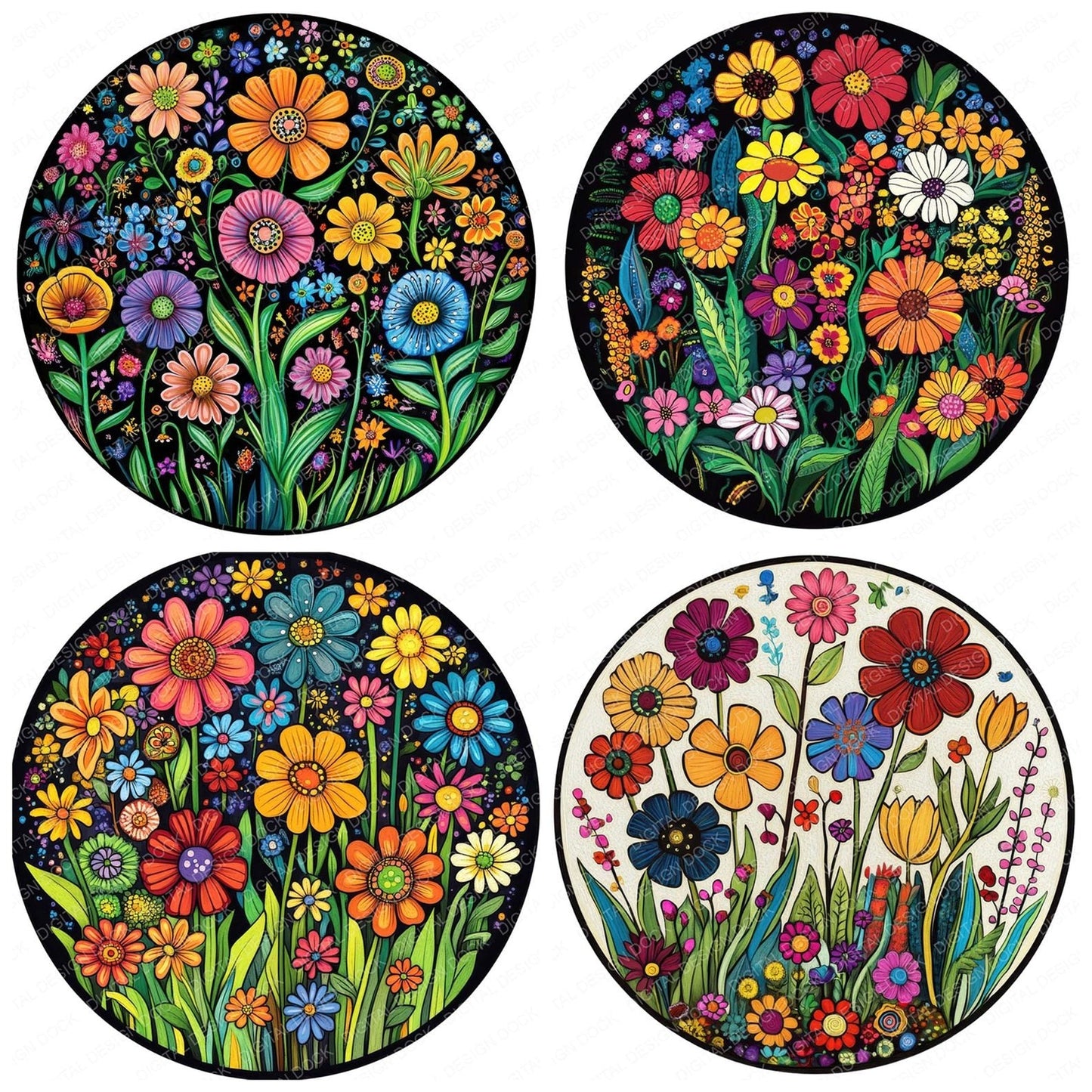 Floral Garden Round Design Clipart Set (DDD005402)