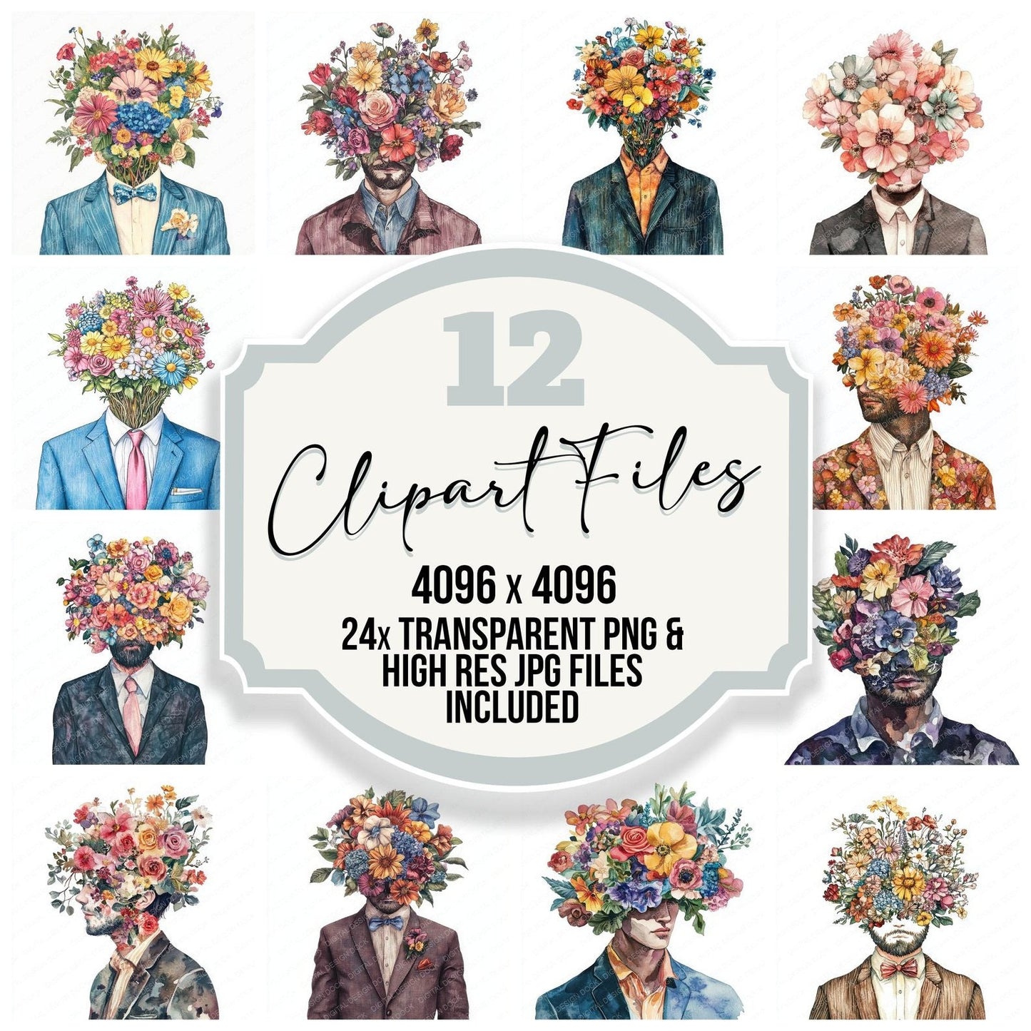 Floral Head Man Clipart Set (DDD005403)
