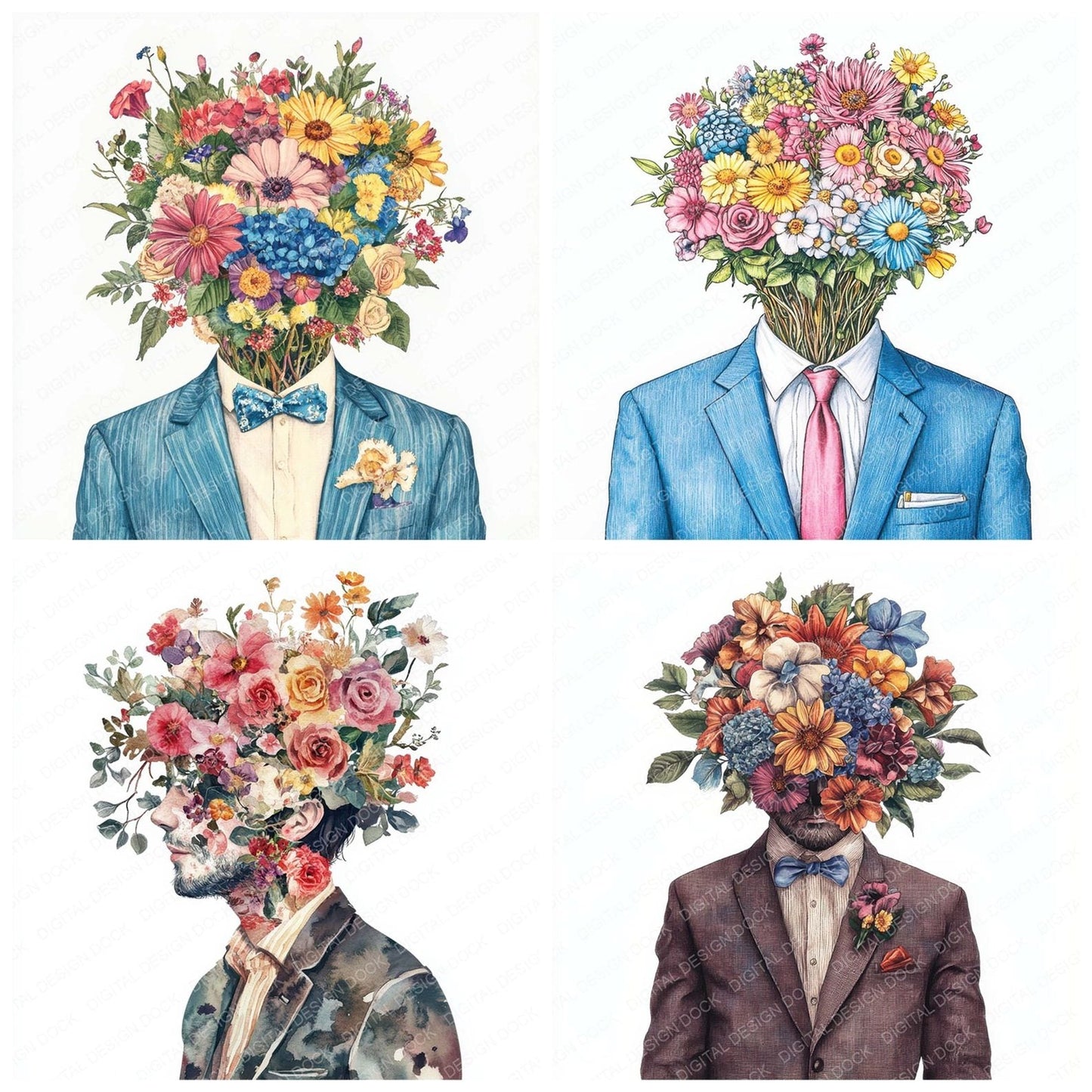 Floral Head Man Clipart Set (DDD005403)
