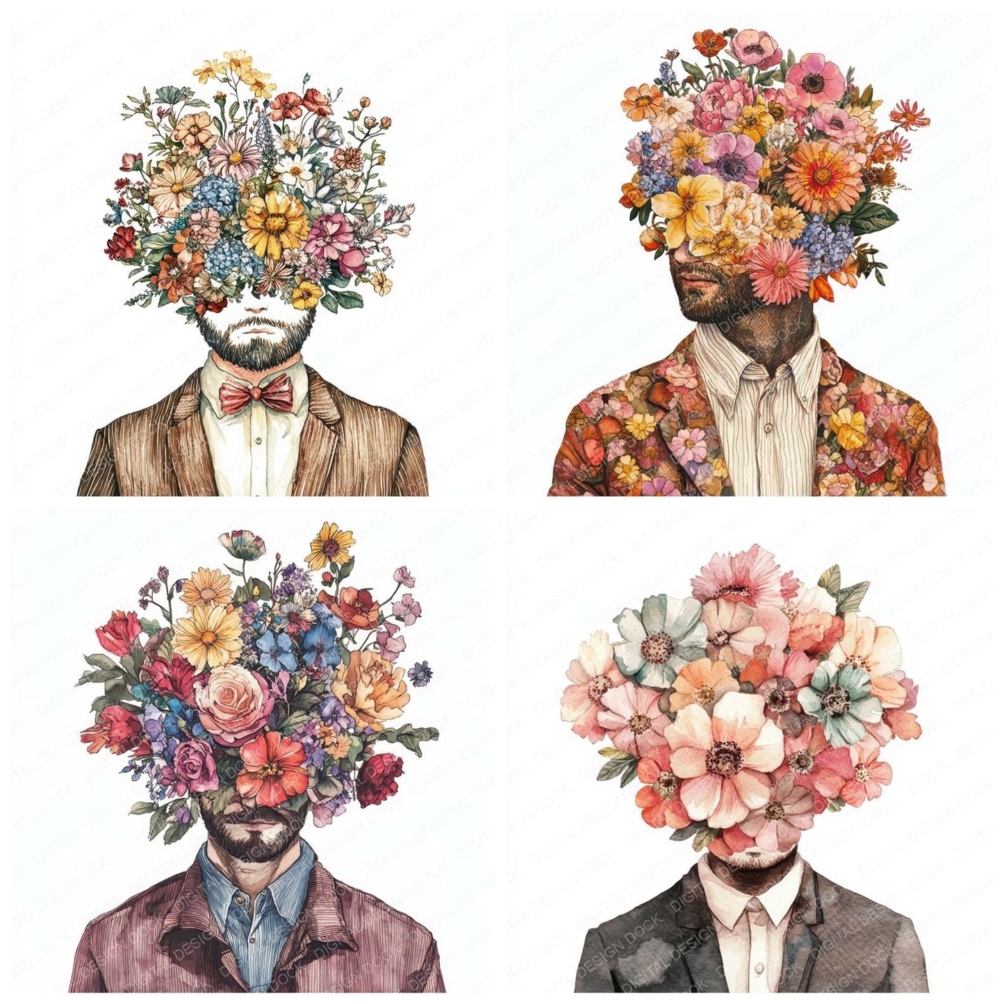 Floral Head Man Clipart Set (DDD005403)