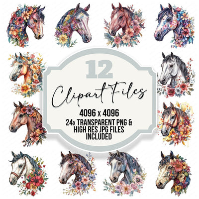 Floral Horse Portrait Clipart Set (DDD005404)
