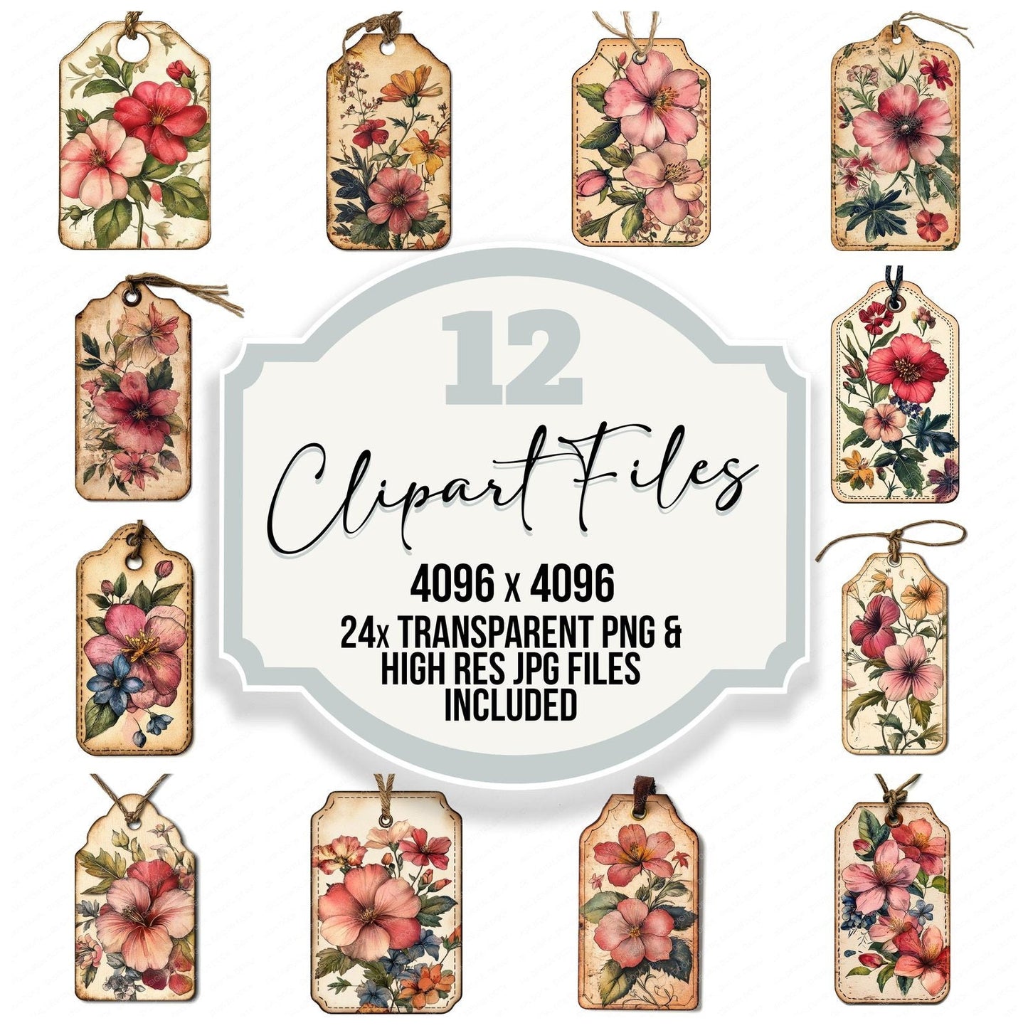 Floral Luggage Tag Clipart Set (DDD005406)