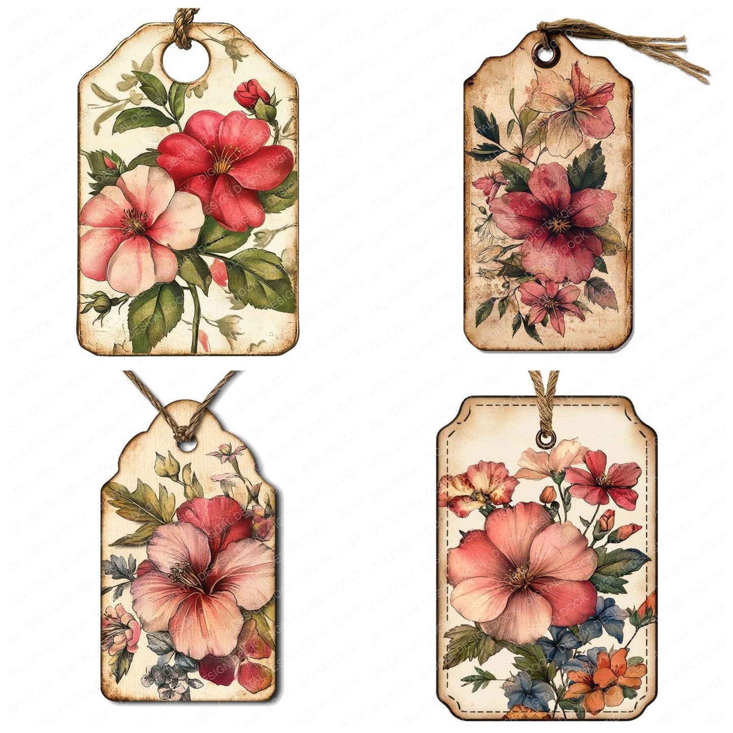 Floral Luggage Tag Clipart Set (DDD005406)