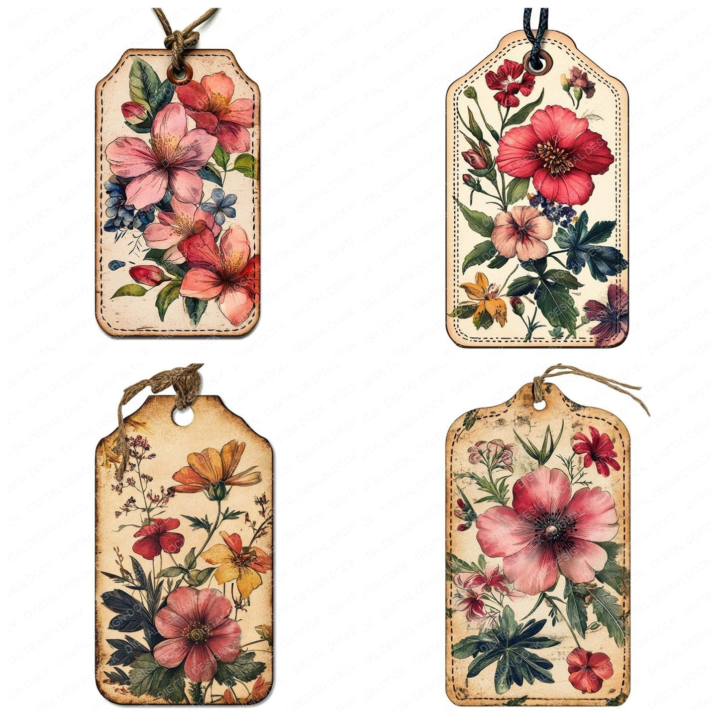 Floral Luggage Tag Clipart Set (DDD005406)