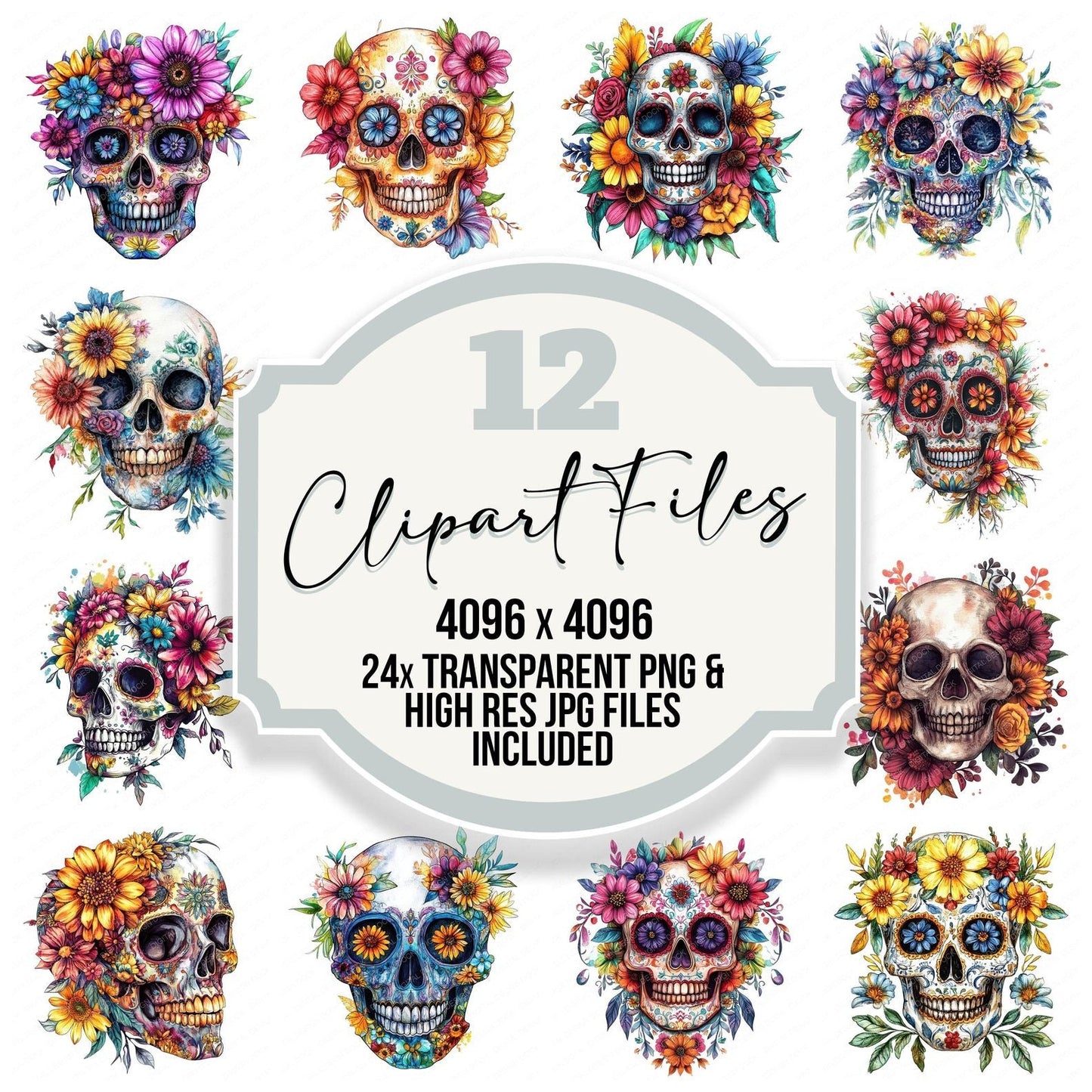 Floral Mandala Skull Clipart Set (DDD005409)