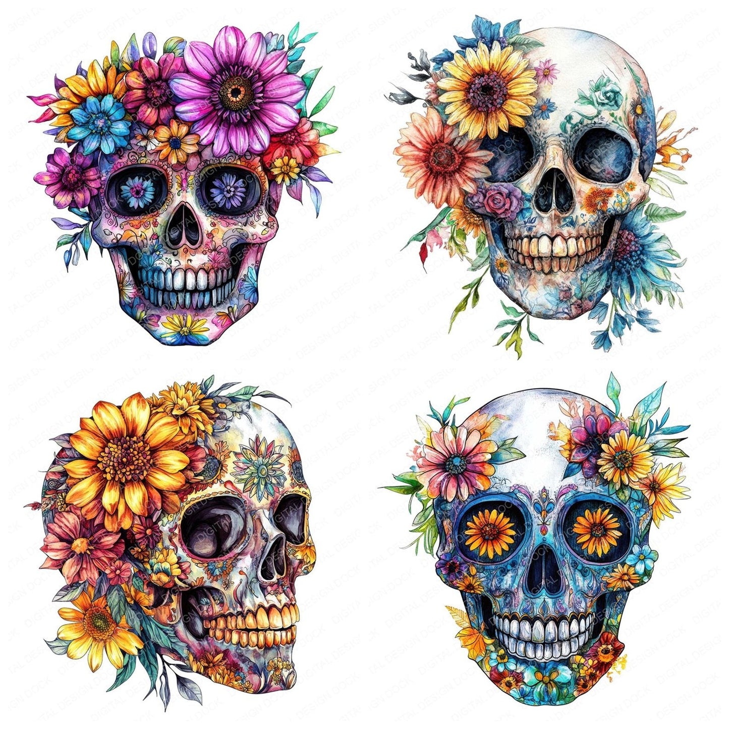 Floral Mandala Skull Clipart Set (DDD005409)