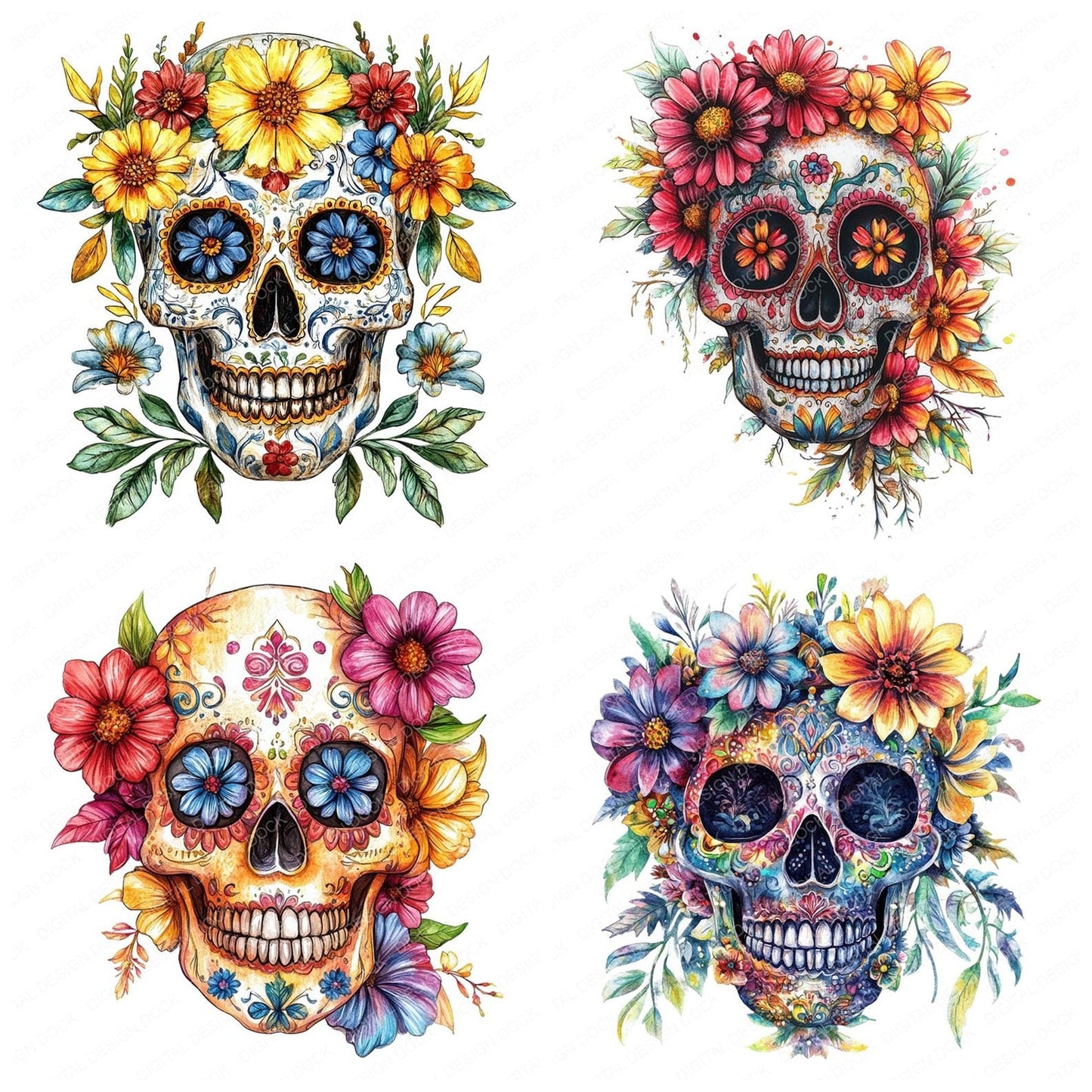 Floral Mandala Skull Clipart Set (DDD005409)