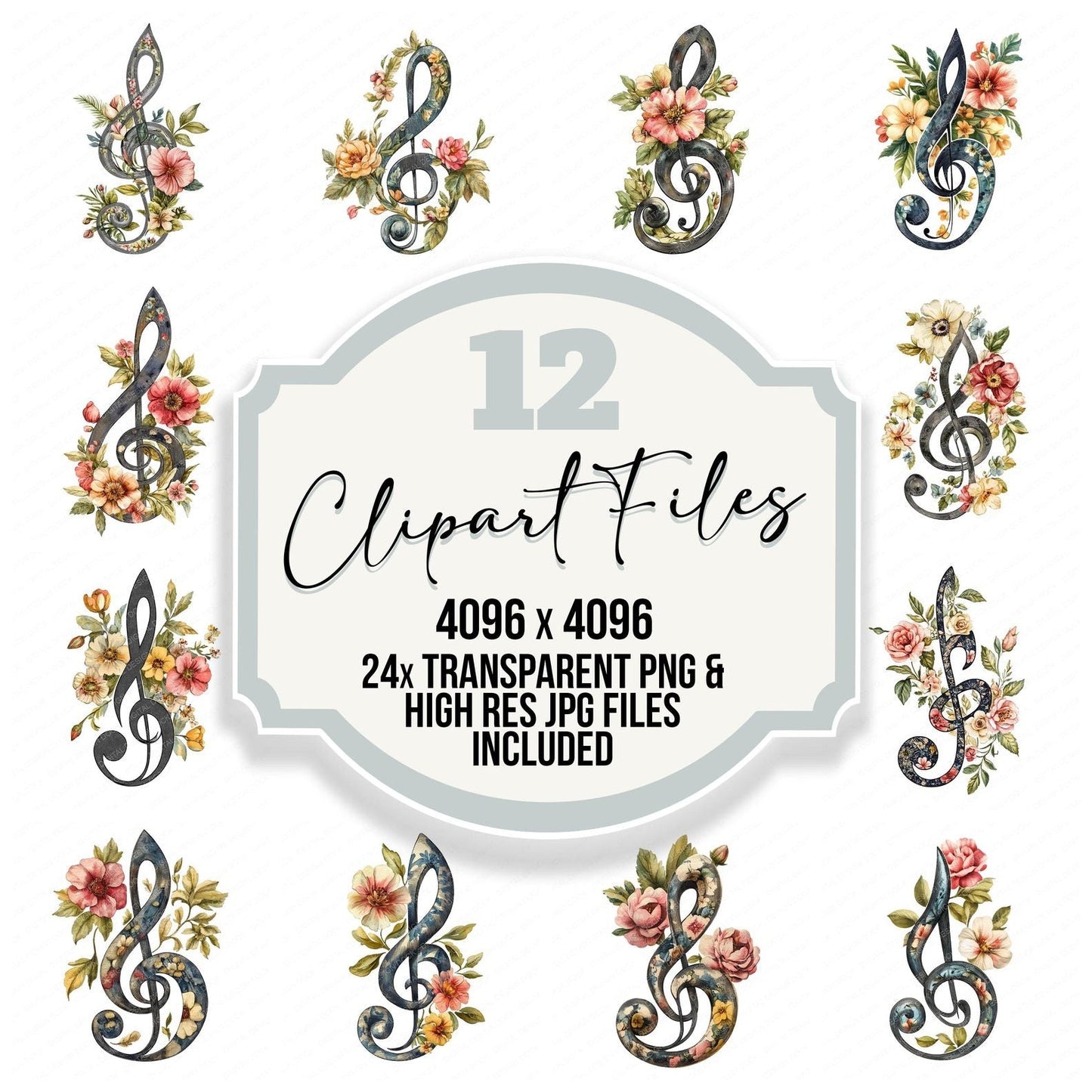Floral Music Clef Clipart Set (DDD005412)