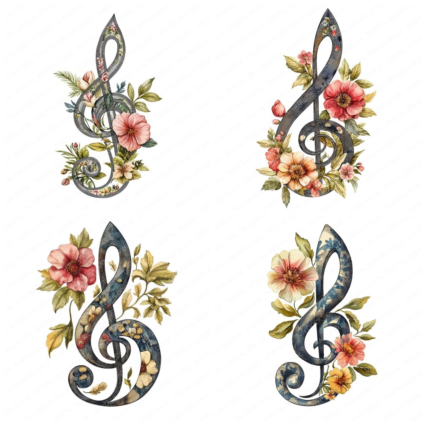 Floral Music Clef Clipart Set (DDD005412)