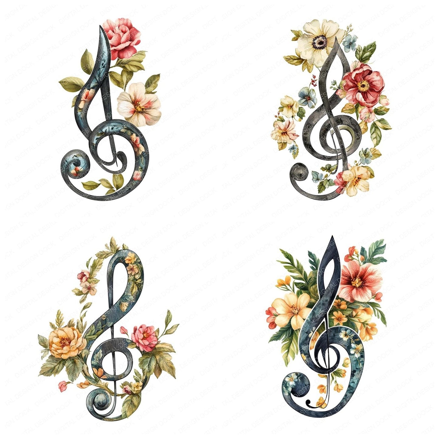 Floral Music Clef Clipart Set (DDD005412)
