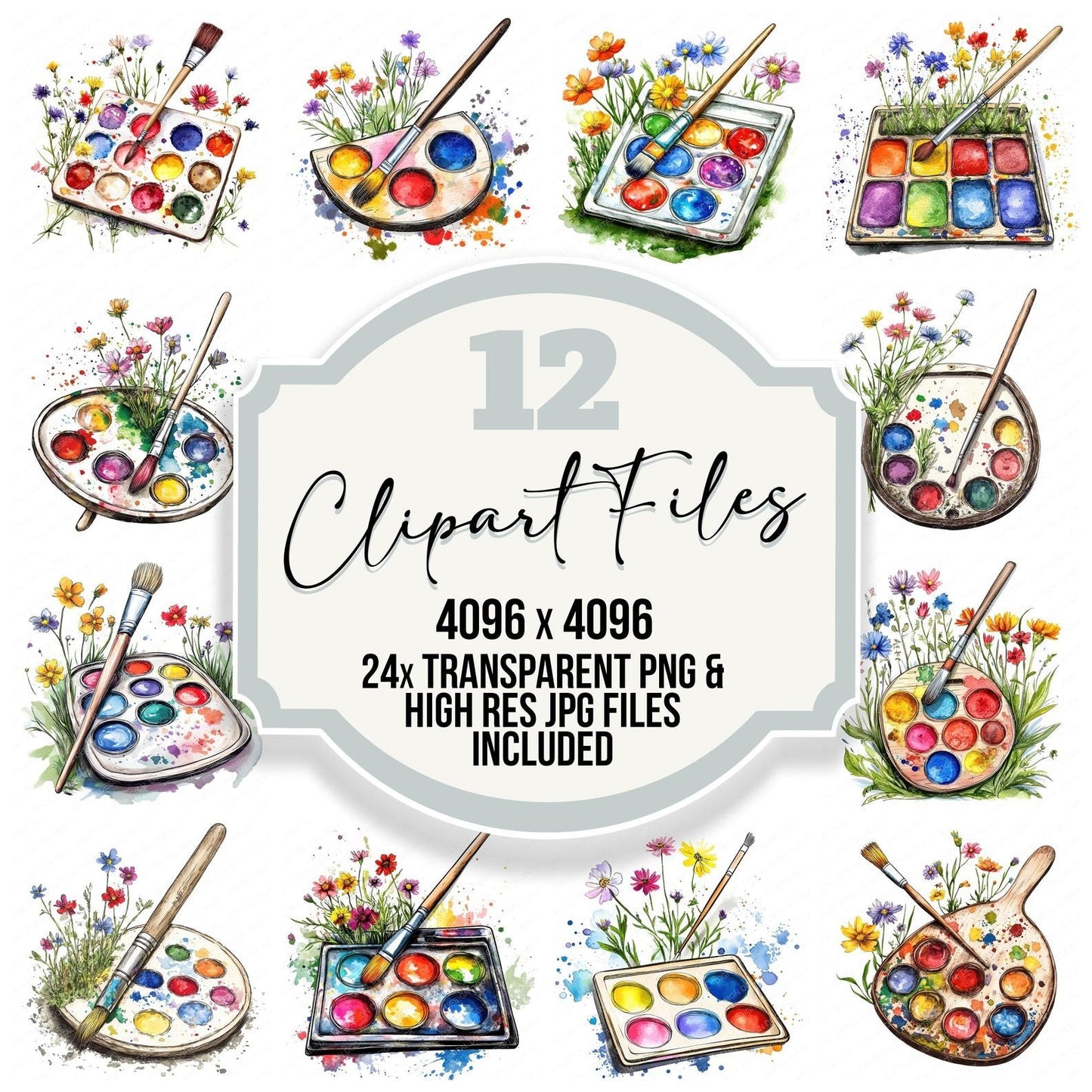 Floral Paint Palette Clipart Set (DDD005413)