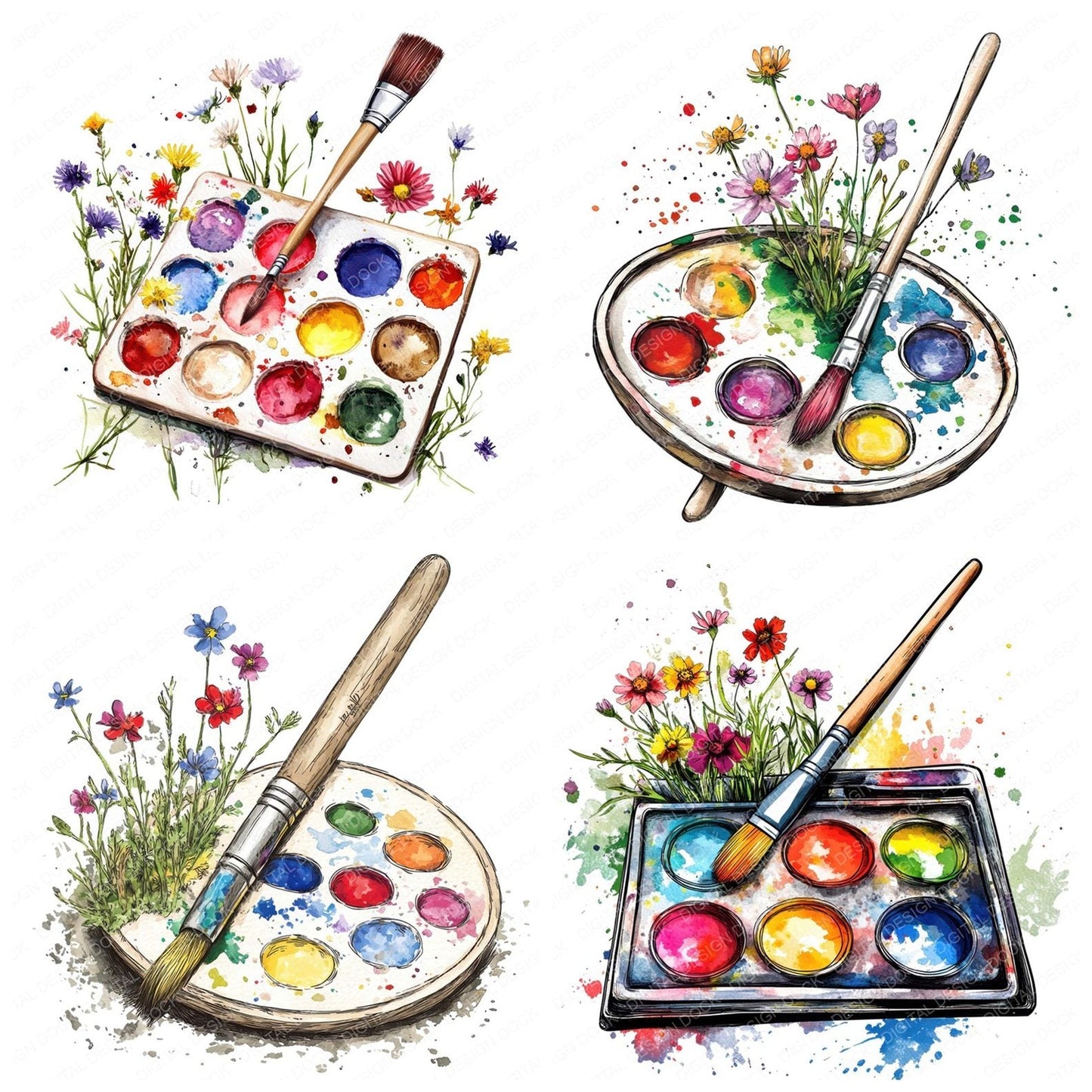 Floral Paint Palette Clipart Set (DDD005413)