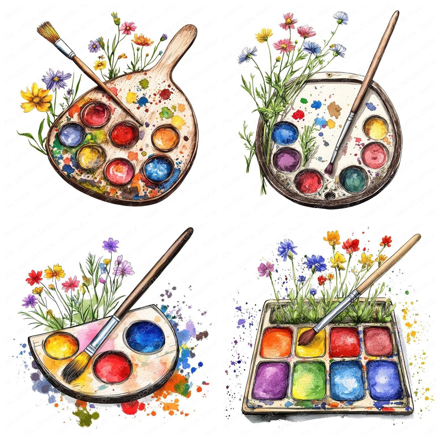 Floral Paint Palette Clipart Set (DDD005413)