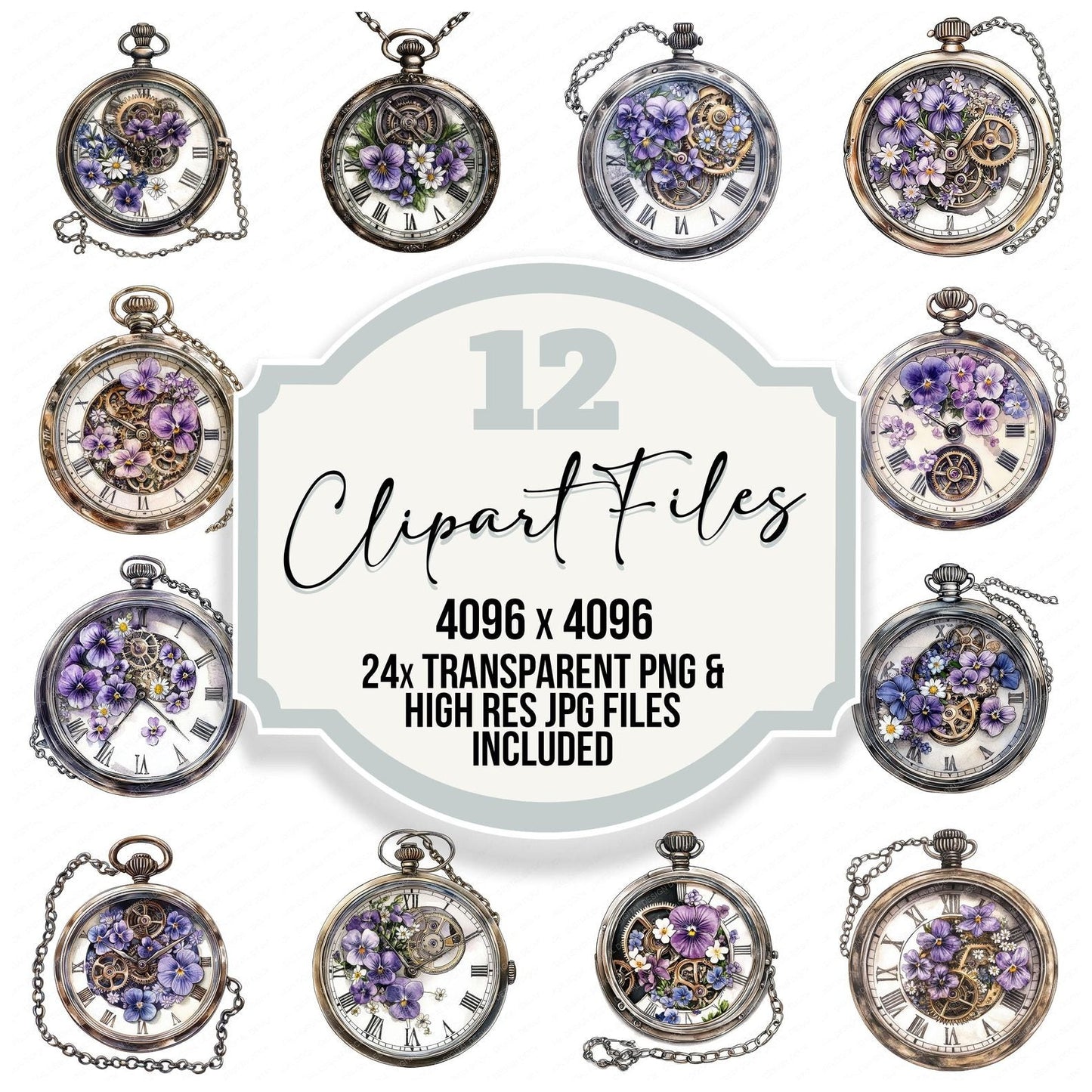 Floral Pocket Watch Clipart Set (DDD005418)