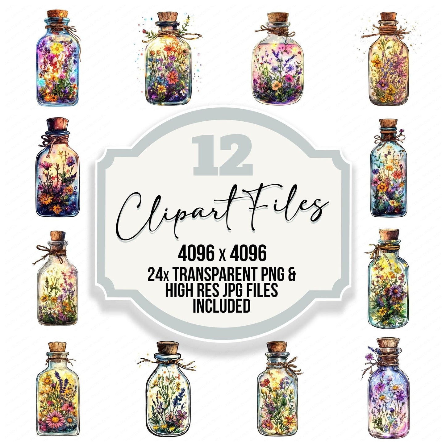 Floral Potion Bottle Clipart Set (DDD005419)