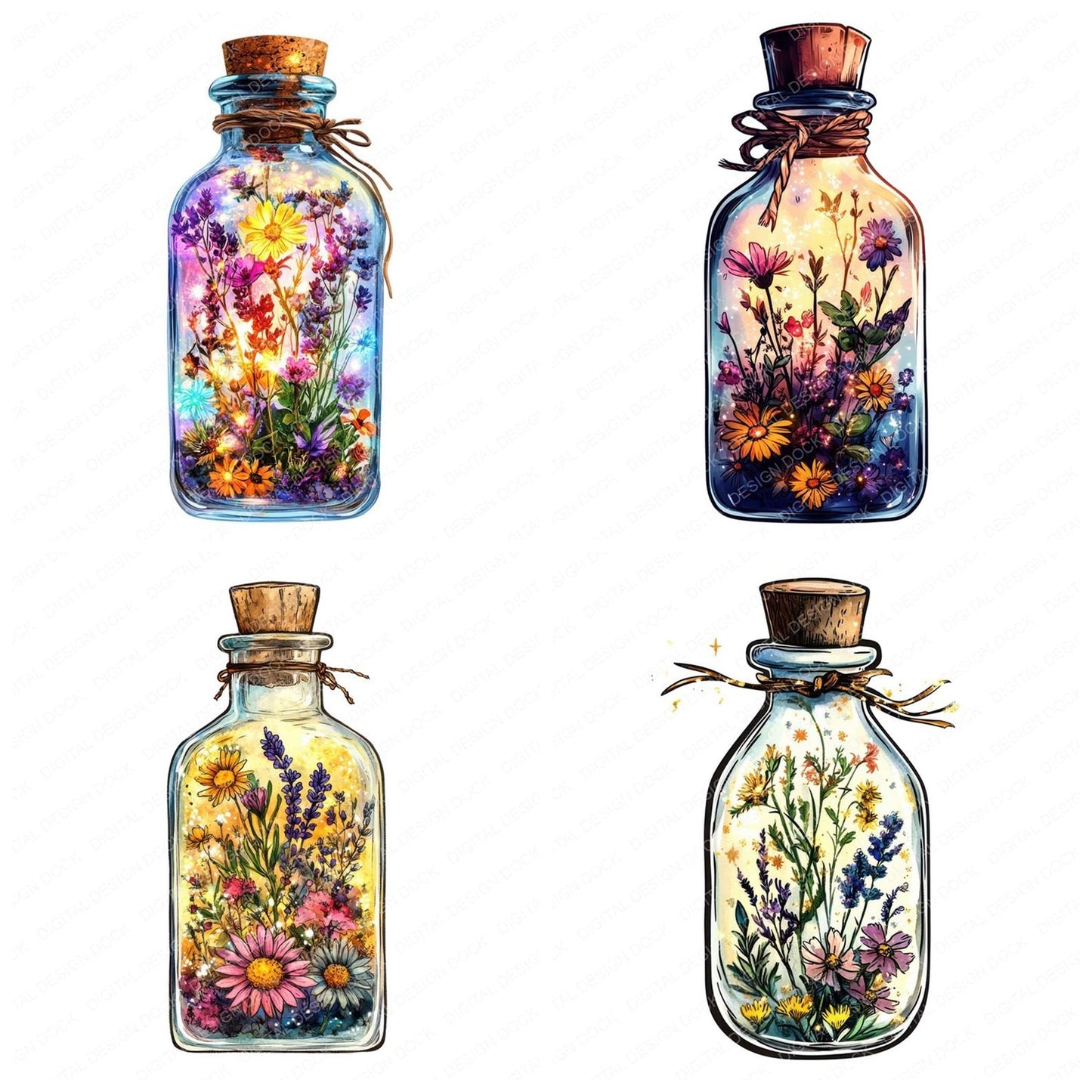Floral Potion Bottle Clipart Set (DDD005419)