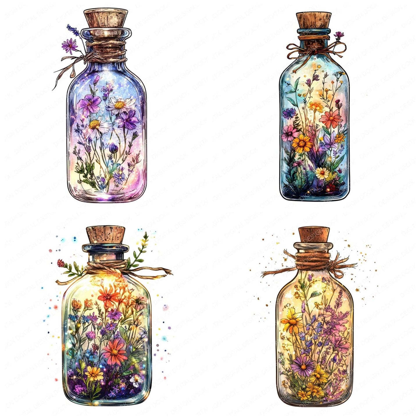Floral Potion Bottle Clipart Set (DDD005419)