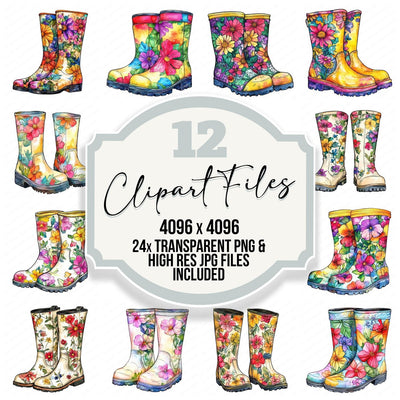 Floral Rain Boots clipart set cover showing the designs and file details