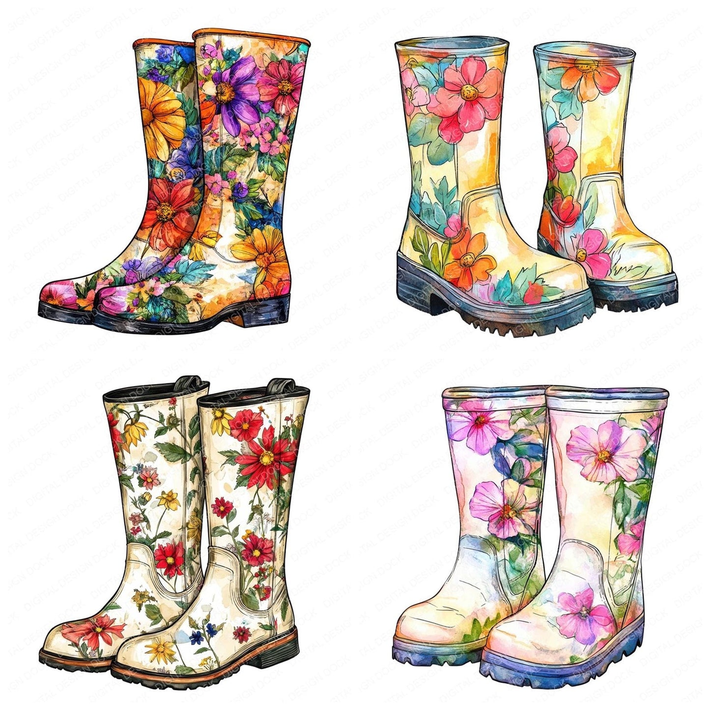 Floral Rain Boots Clipart Set (DDD005422)