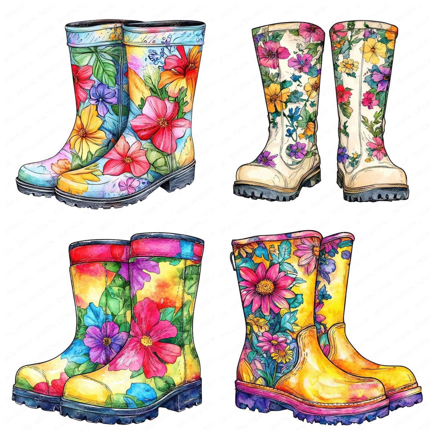 Floral Rain Boots Clipart Set (DDD005422)