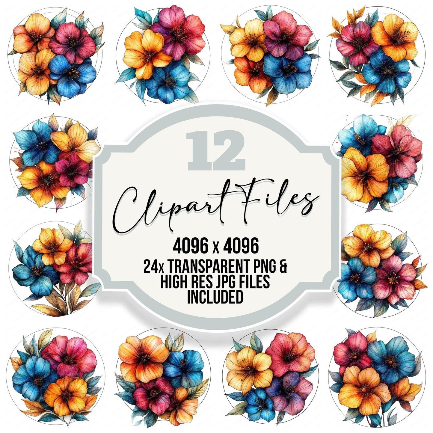 Floral Round Sign Clipart Set (DDD005427)