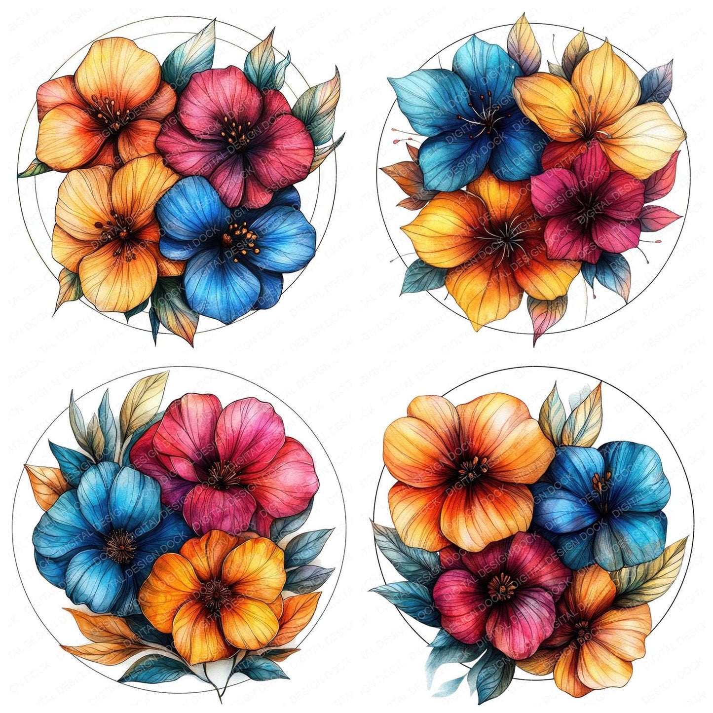 Floral Round Sign Clipart Set (DDD005427)