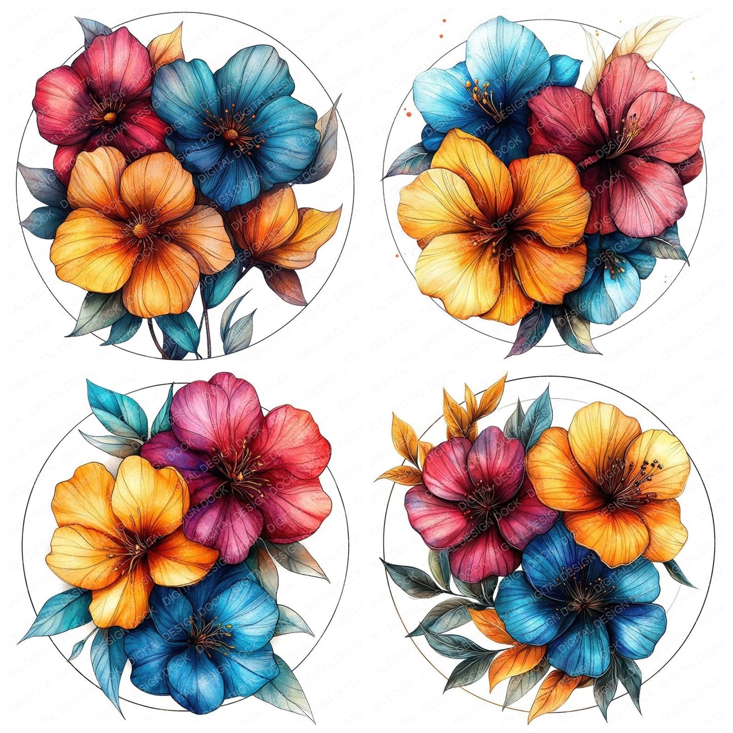 Floral Round Sign Clipart Set (DDD005427)