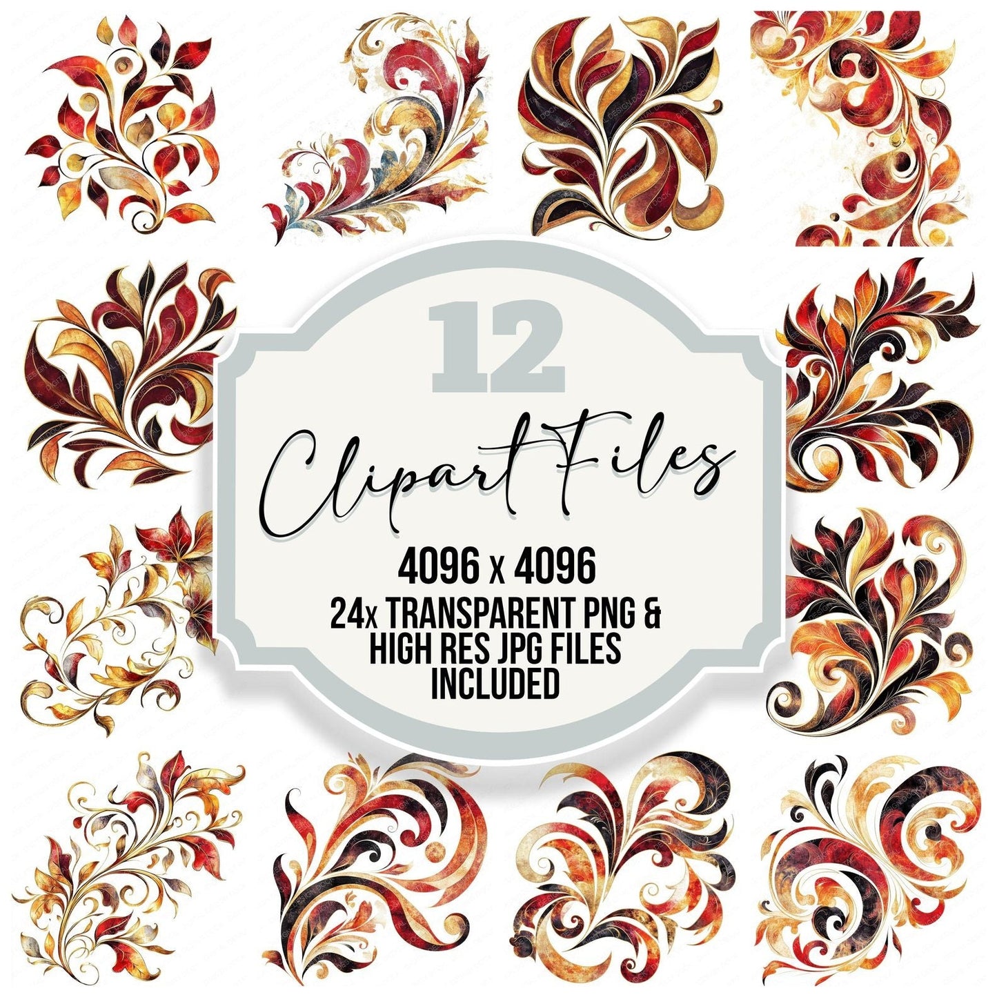 Floral Swirl Abstarct Clipart Set (DDD005431)