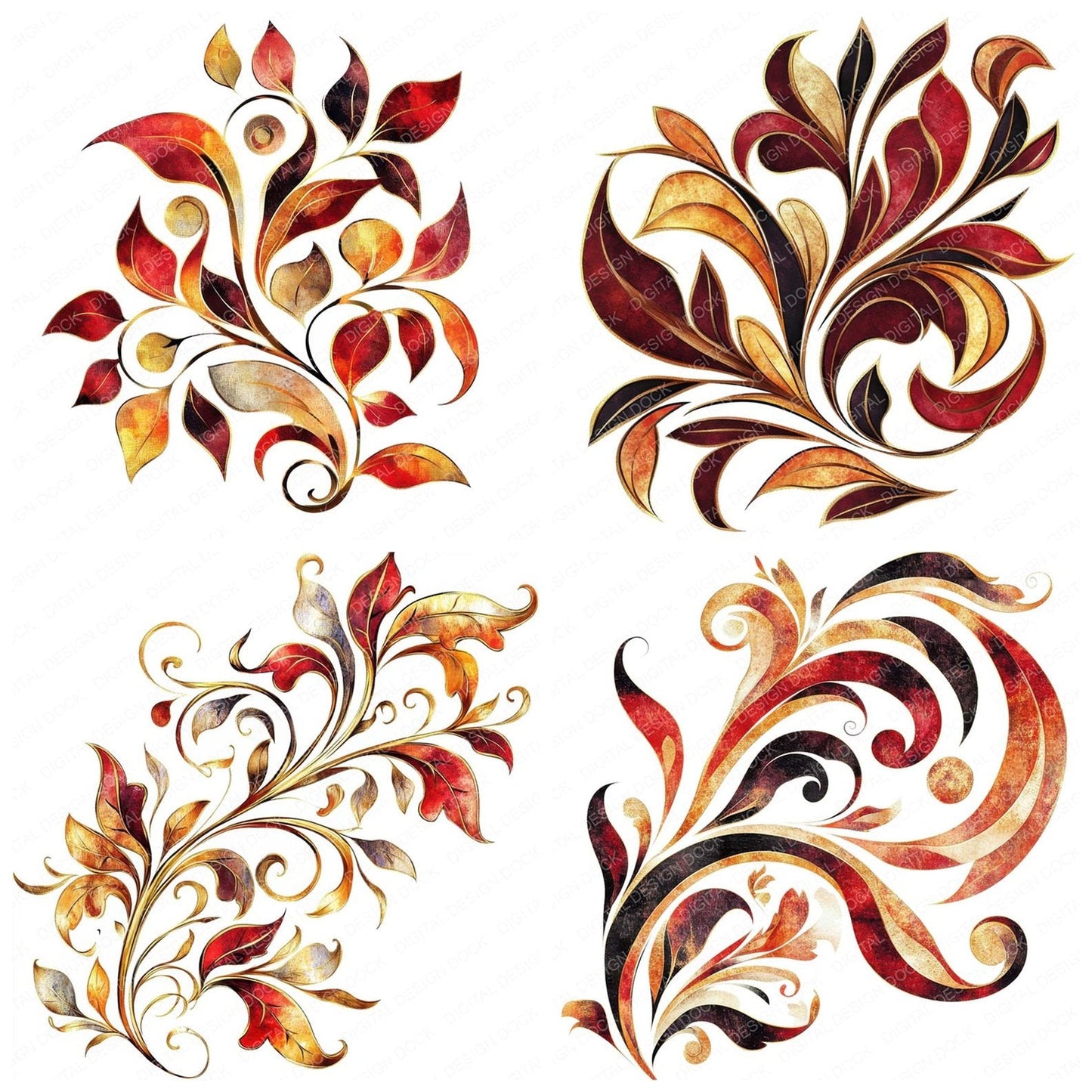 Floral Swirl Abstarct Clipart Set (DDD005431)