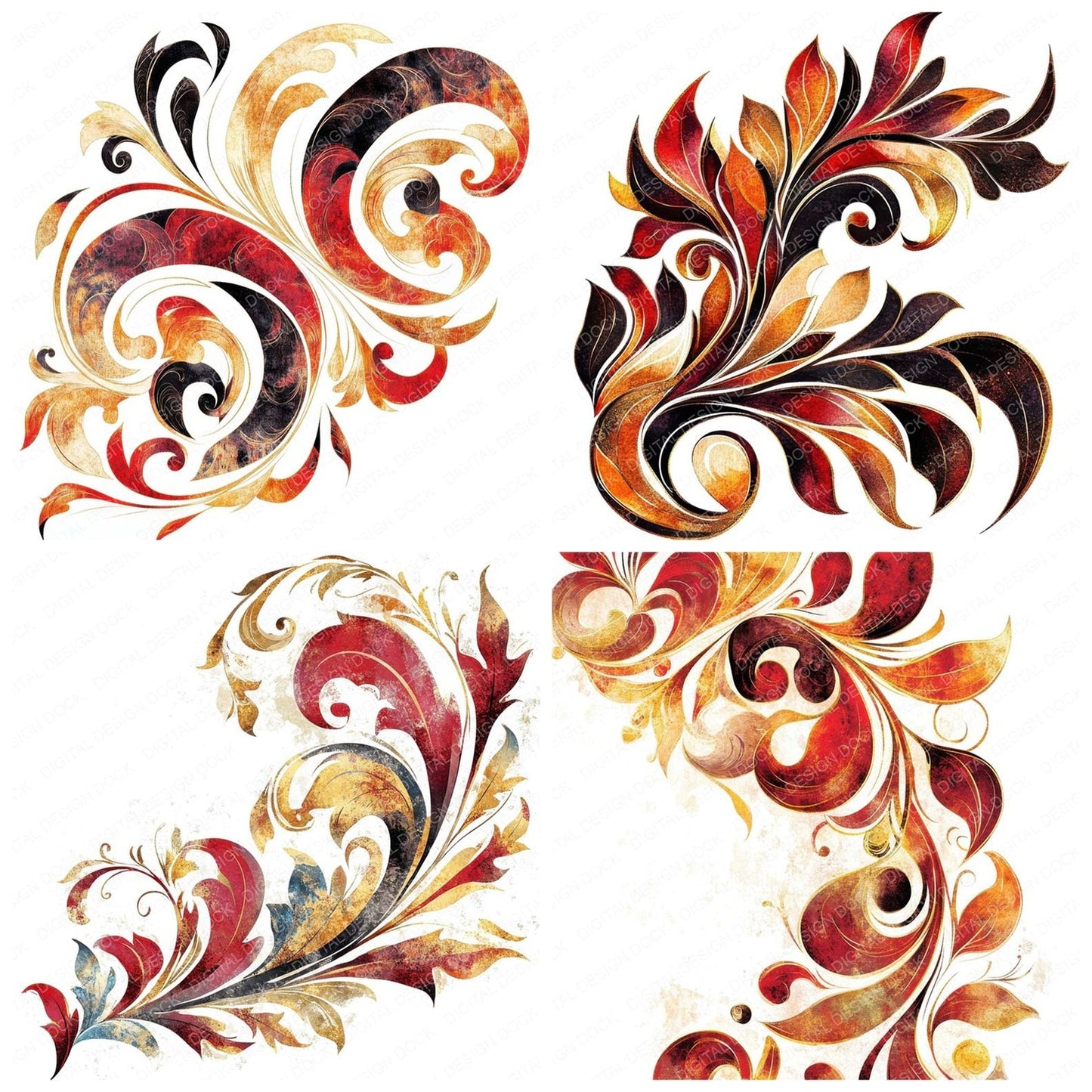 Floral Swirl Abstarct Clipart Set (DDD005431)