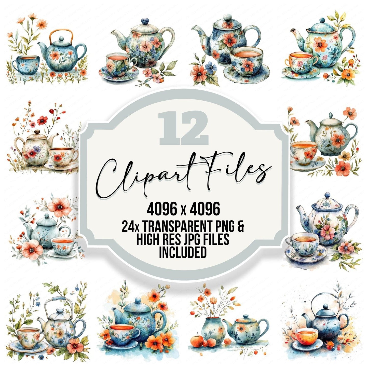 Floral Tea Set Clipart Set (DDD005432)