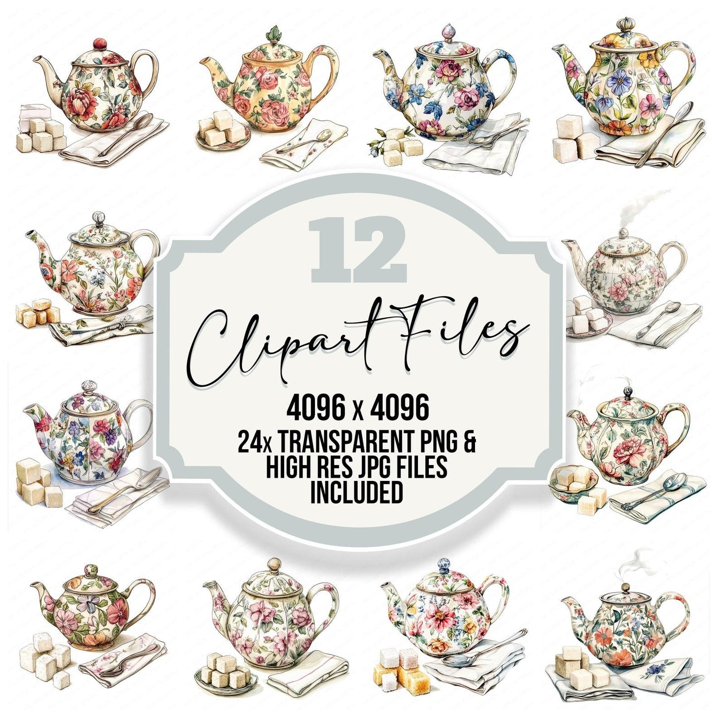 Floral Teapot Clipart Set (DDD005434)