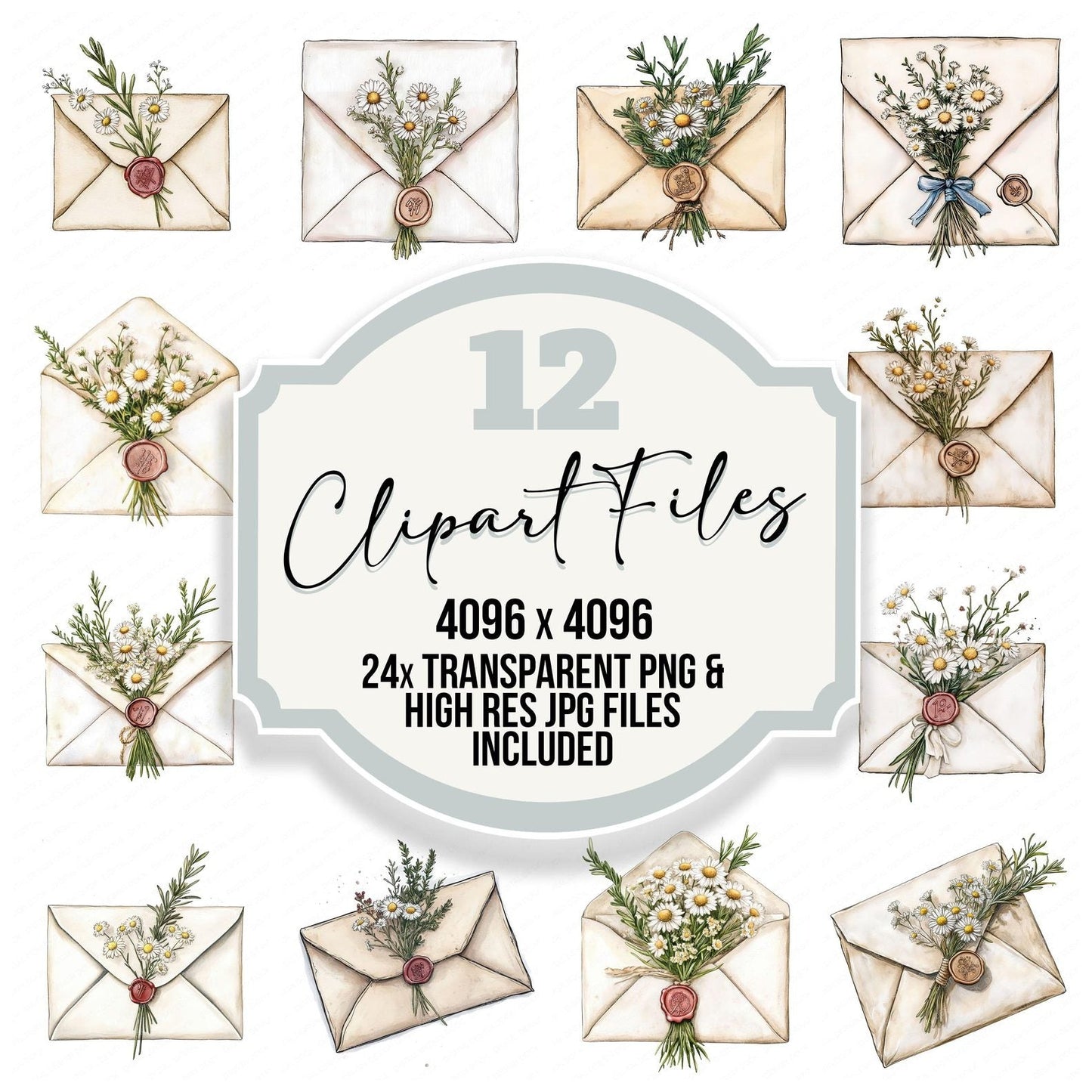 Floral Tied Envelope Clipart Set (DDD005437)