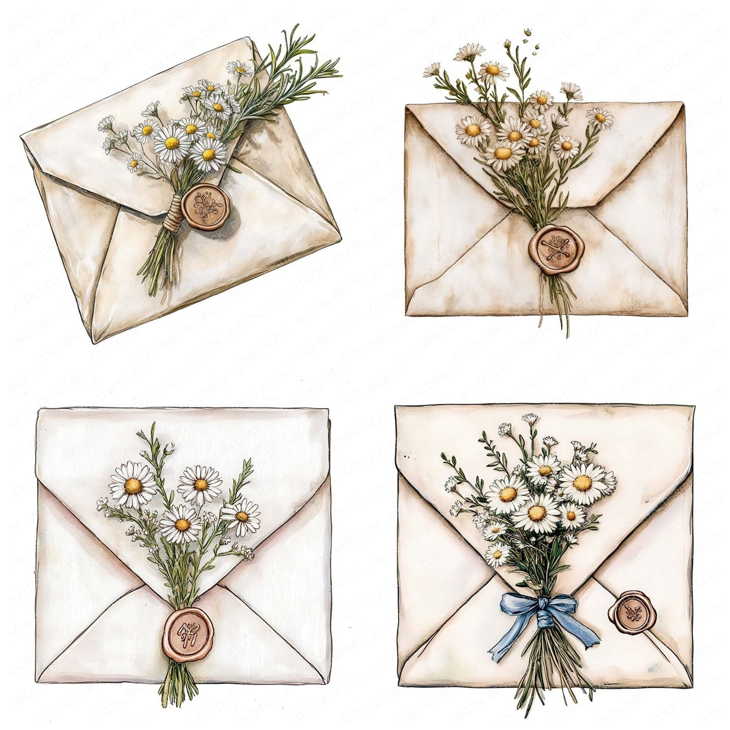 Floral Tied Envelope Clipart Set (DDD005437)