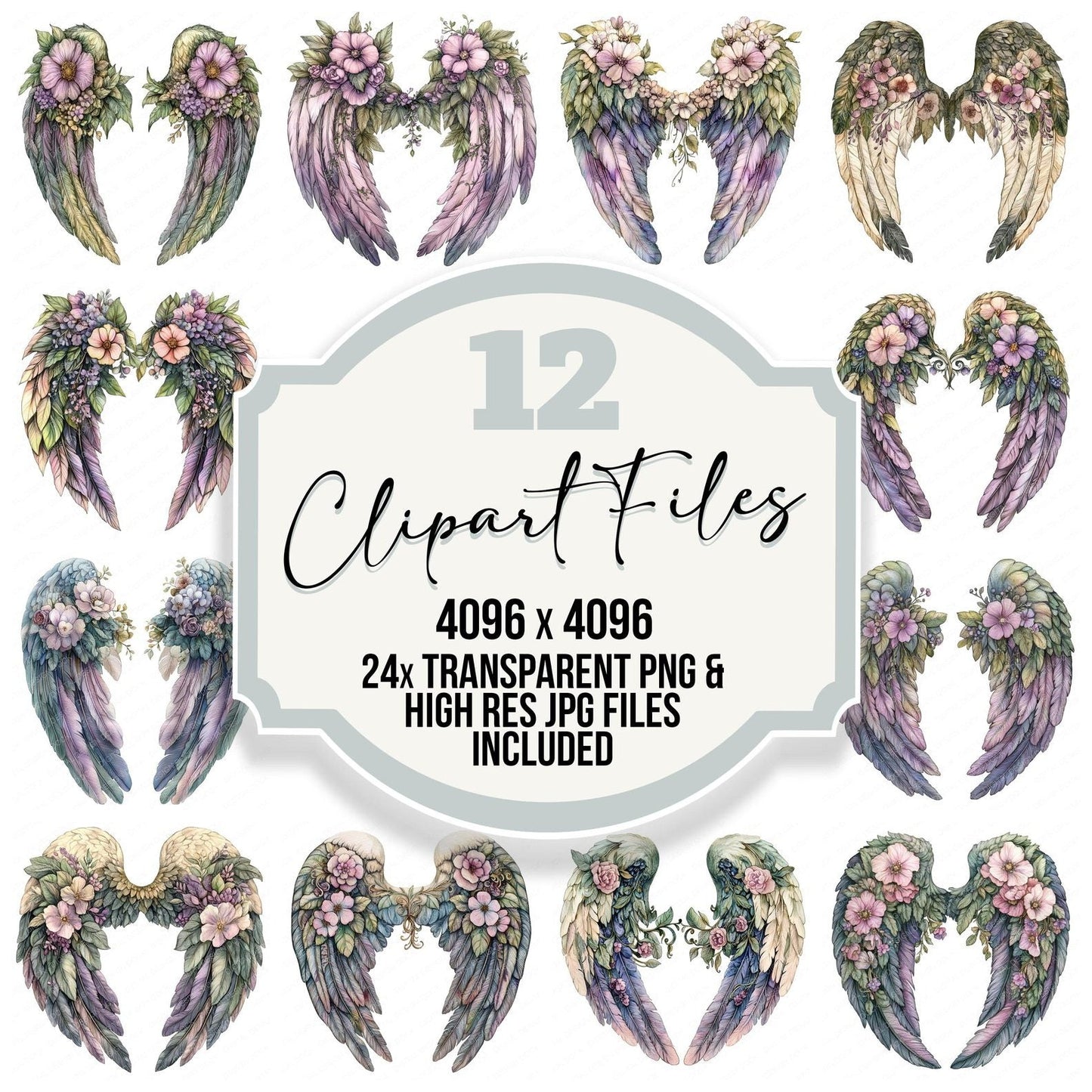 Floral Vine Angel Wings Clipart Set (DDD005441)