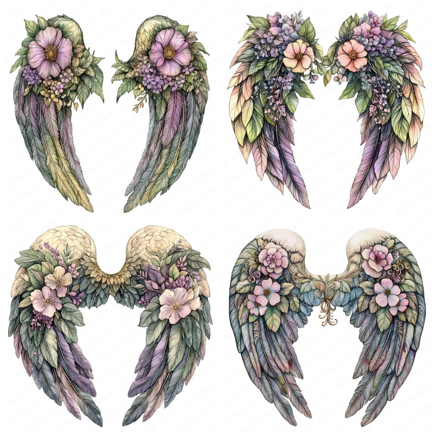 Floral Vine Angel Wings Clipart Set (DDD005441)
